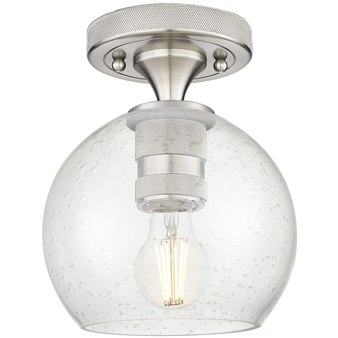 Crown Point 1 Light 5.88 inch Satin Nickel Flush Mount Ceiling Light in Seedy Glass