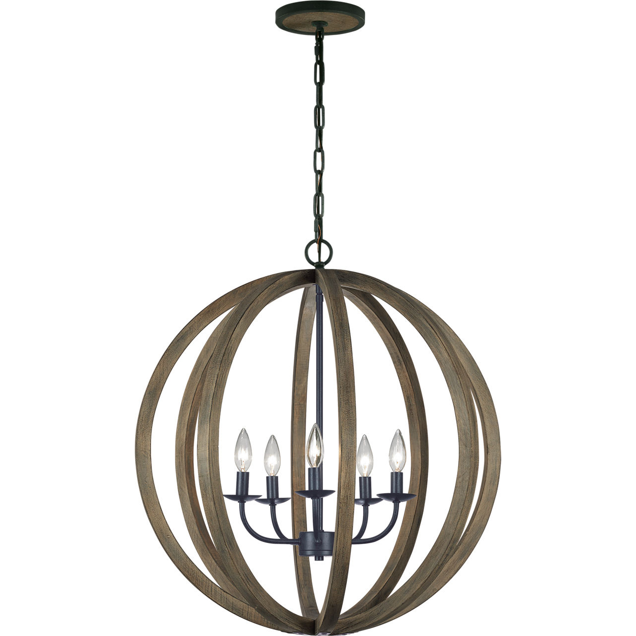 Sean Lavin Allier 5 Light 26 inch Weathered Oak Wood / Antique Forged Iron Chandelier Pendant Ceiling Light