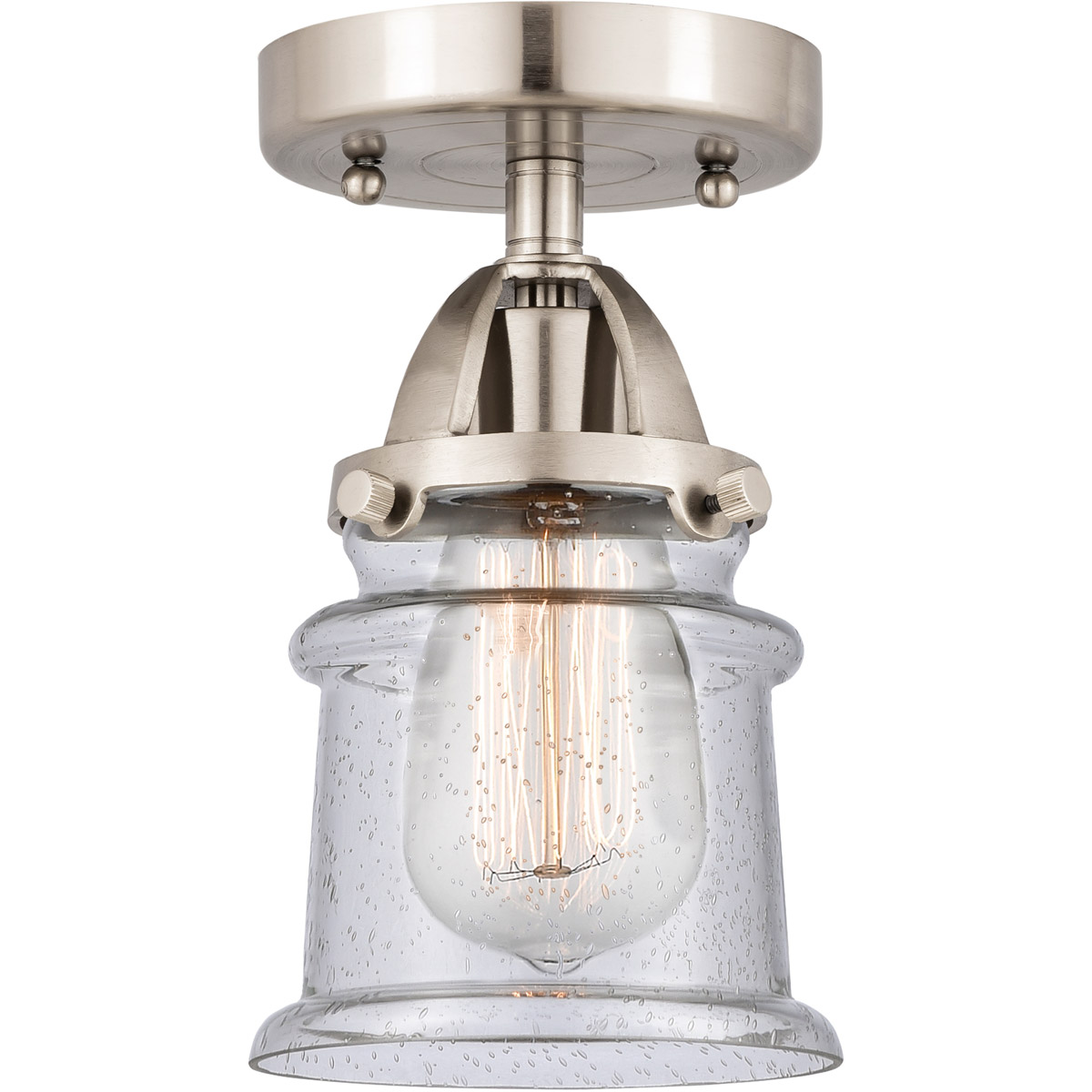 Nouveau 2 Small Canton LED 5.25 inch Brushed Satin Nickel Semi-Flush Mount Ceiling Light in Seedy Glass