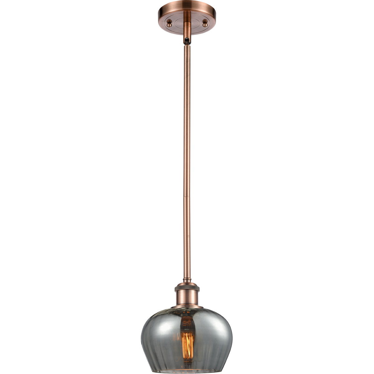 Ballston Fenton LED 7 inch Antique Copper Pendant Ceiling Light in Plated Smoke Glass, Ballston