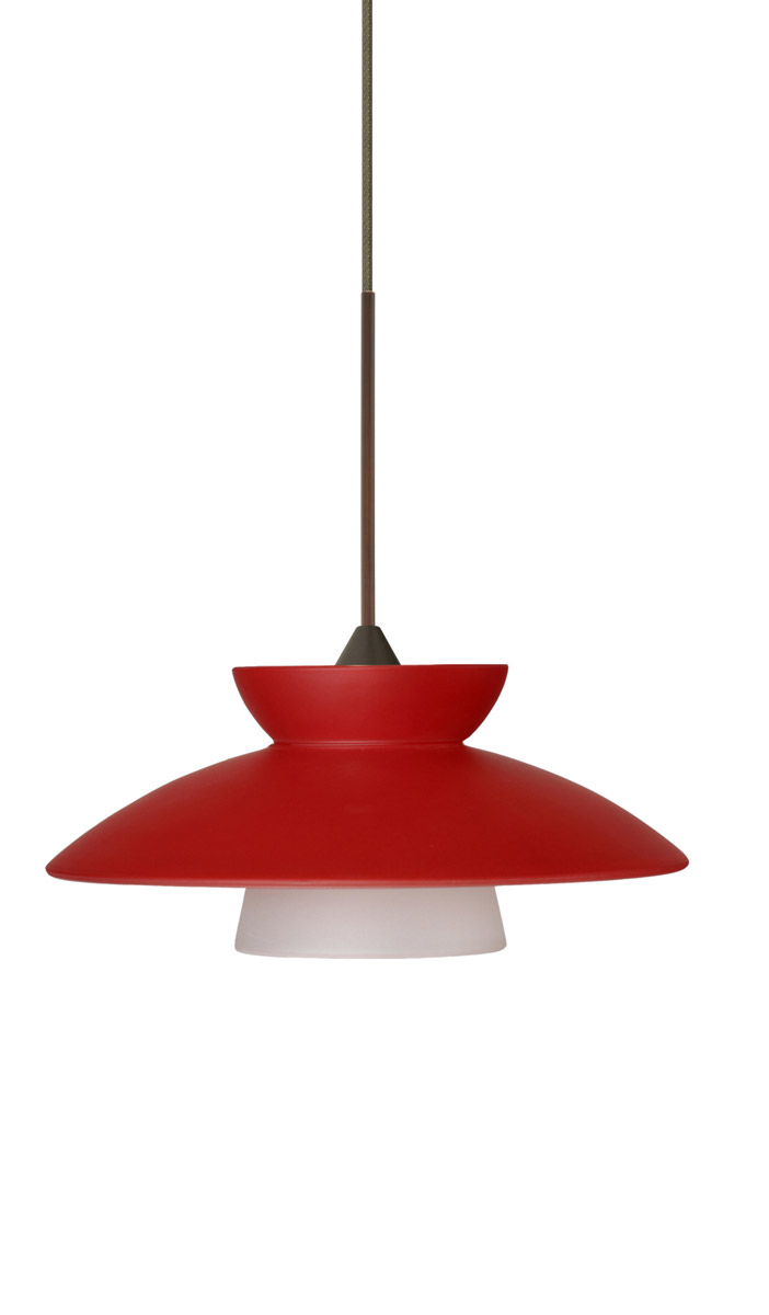 Trilo 7 1 Light Bronze Pendant Ceiling Light in Incandescent, Red Matte Glass