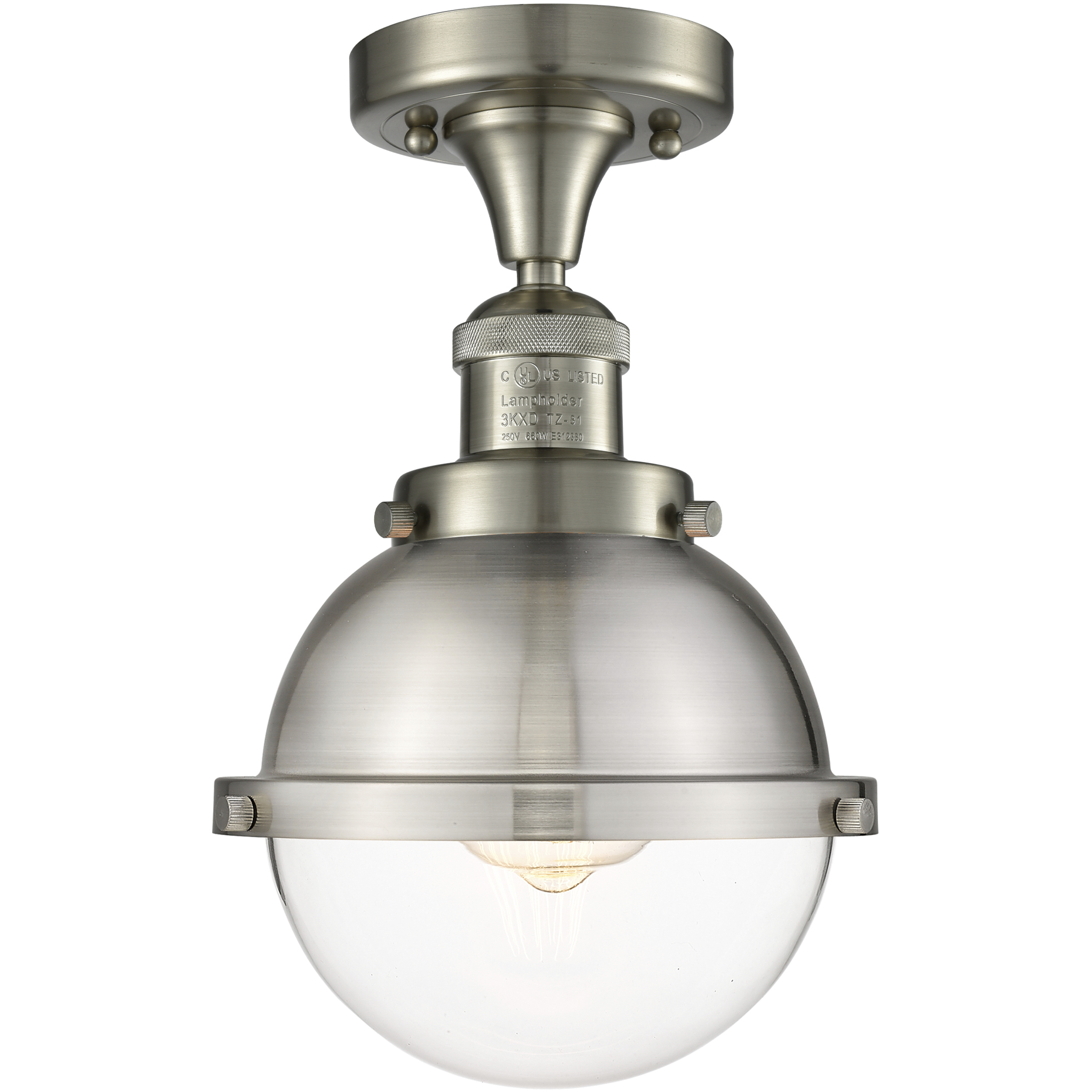 Franklin Restoration Hampden LED 7.25 inch Brushed Satin Nickel Semi-Flush Mount Ceiling Light in Clear Glass