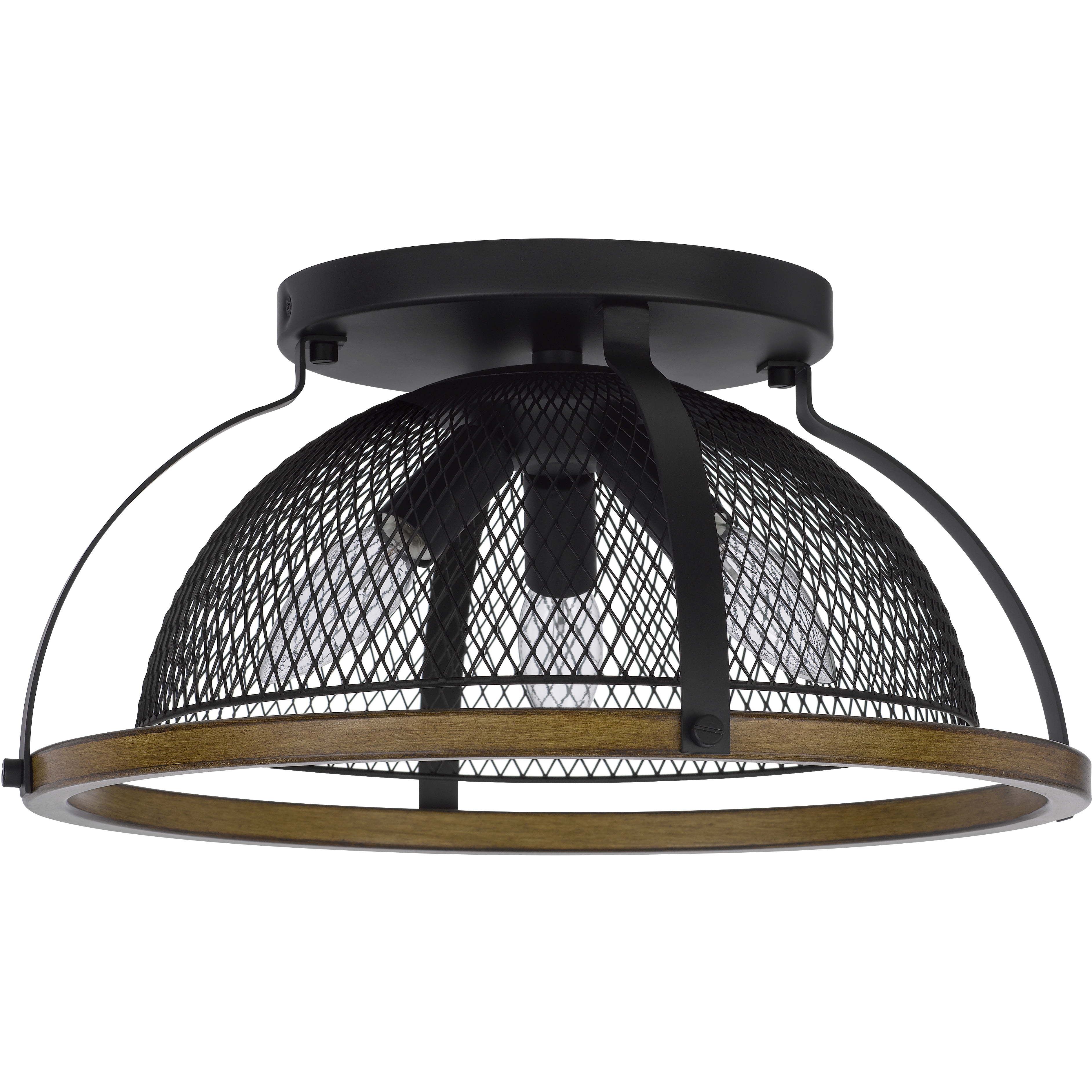 Longmont 3 Light 16 inch Black and Wood Semi Flush Mount Ceiling Light