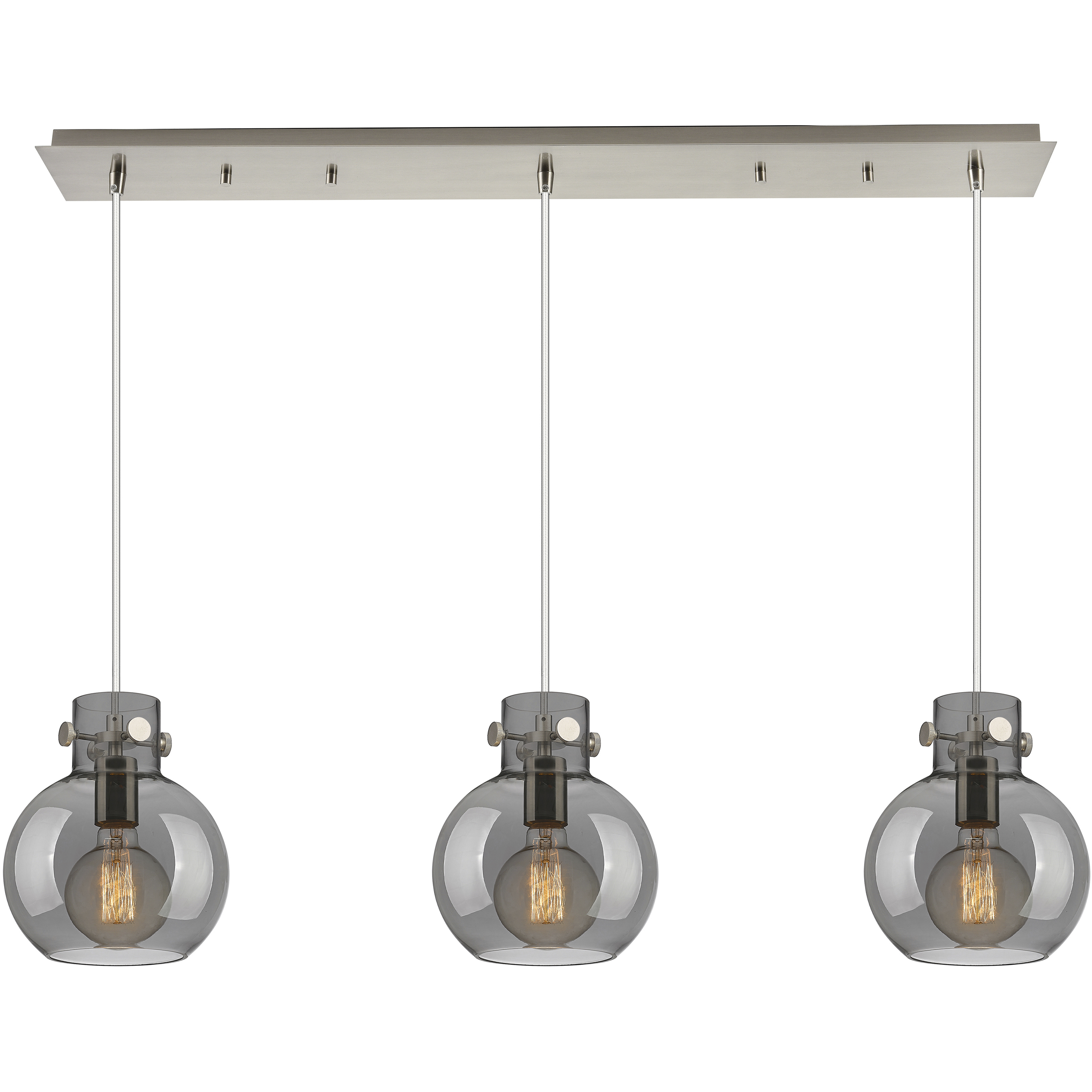 Newton Sphere 3 Light 39.75 inch Brushed Satin Nickel Linear Pendant Ceiling Light in Light Smoke Glass