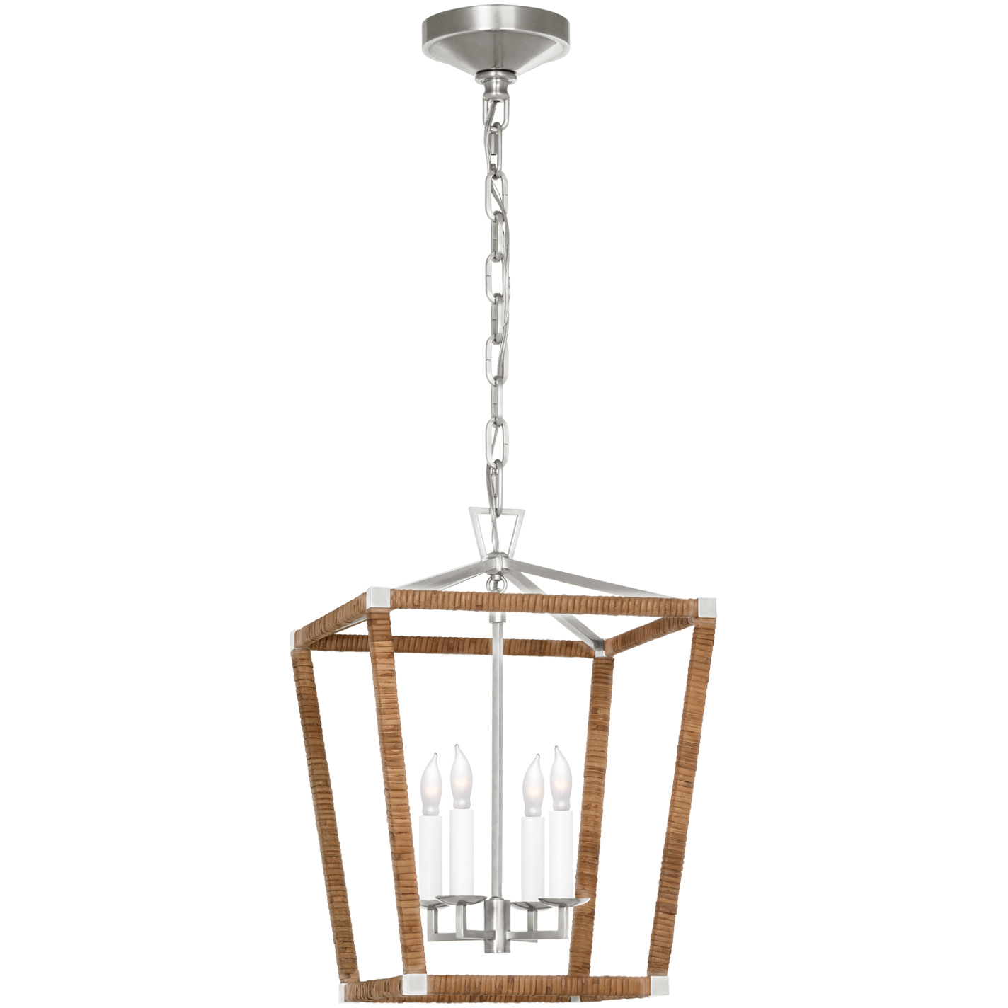 Chapman & Myers Darlana5 LED 12.5 inch Polished Nickel and Natural Rattan Wrapped Lantern Pendant Ceiling Light, Small