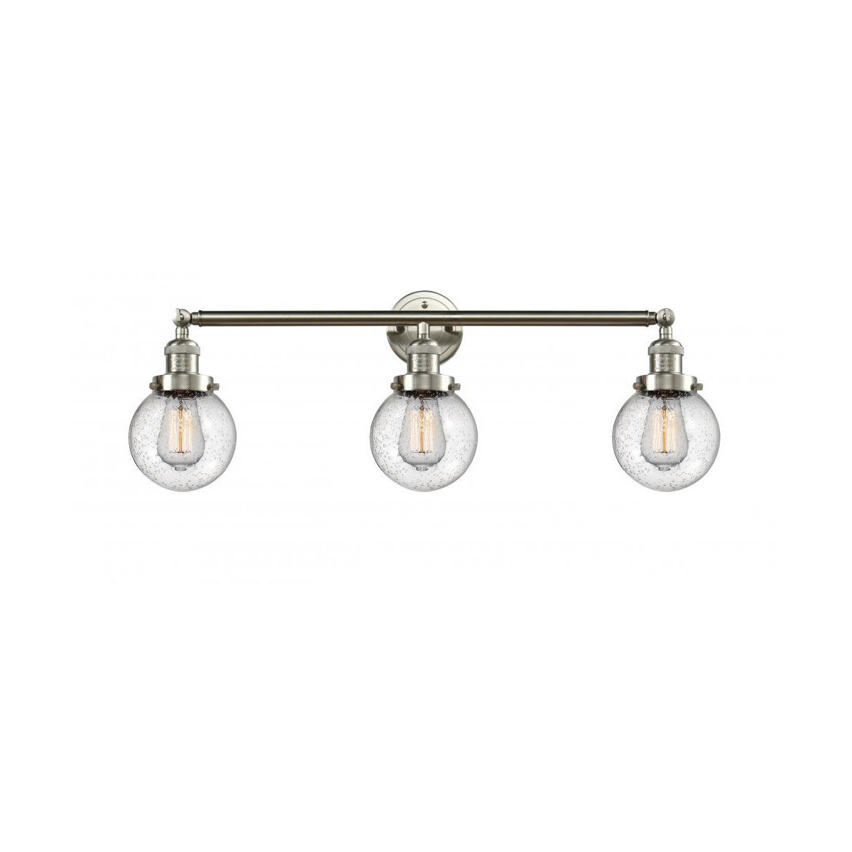 Franklin Restoration Beacon 3 Light 30 inch Brushed Satin Nickel Bath Vanity Light Wall Light in Seedy Glass, Franklin Restoration