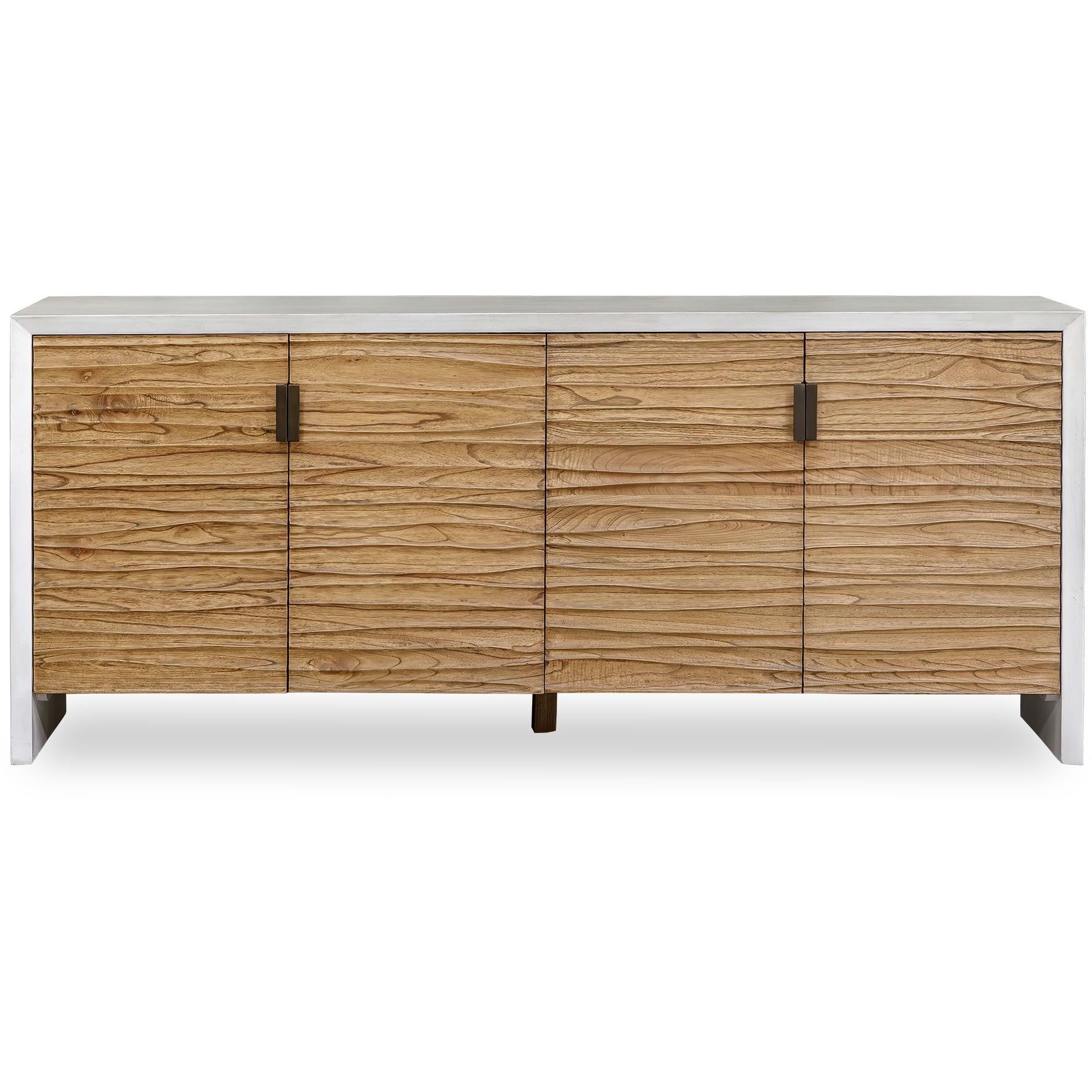 Brinson Warm White and Mindi Wood and Dark Bronze 4 Door Cabinet