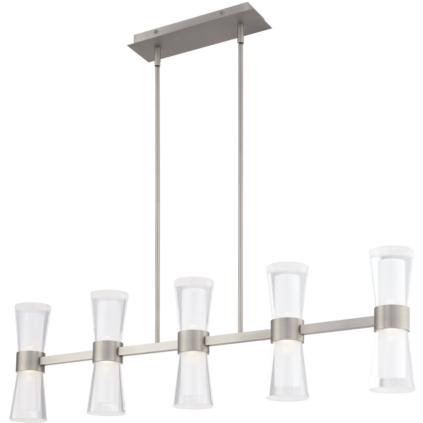Hourglass Linear Pendant Ceiling Light in 2700K, Brushed Nickel, dweLED