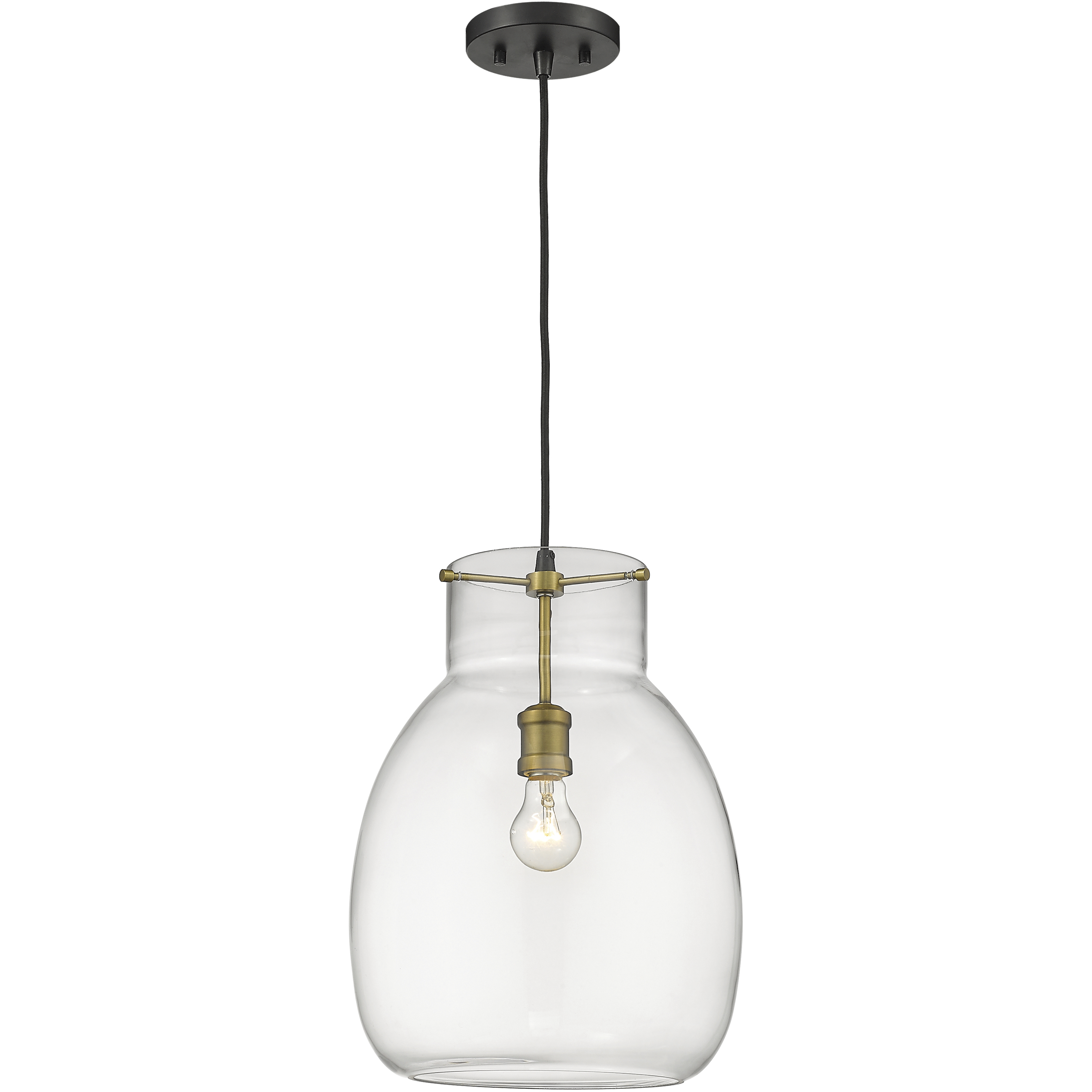 Bella 1 Light 12 inch Matte Black and Olde Brass Pendant Ceiling Light