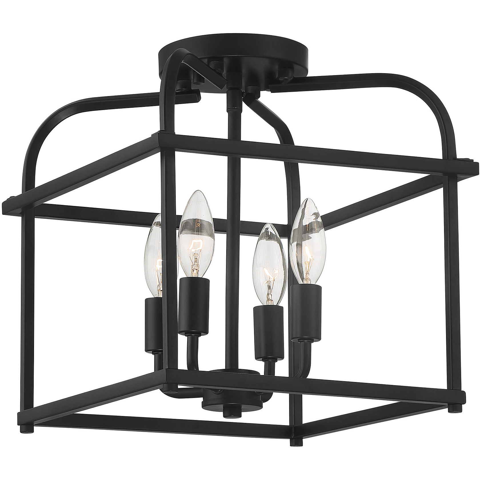 Transitional 4 Light 12 inch Matte Black Semi-Flush Ceiling Light