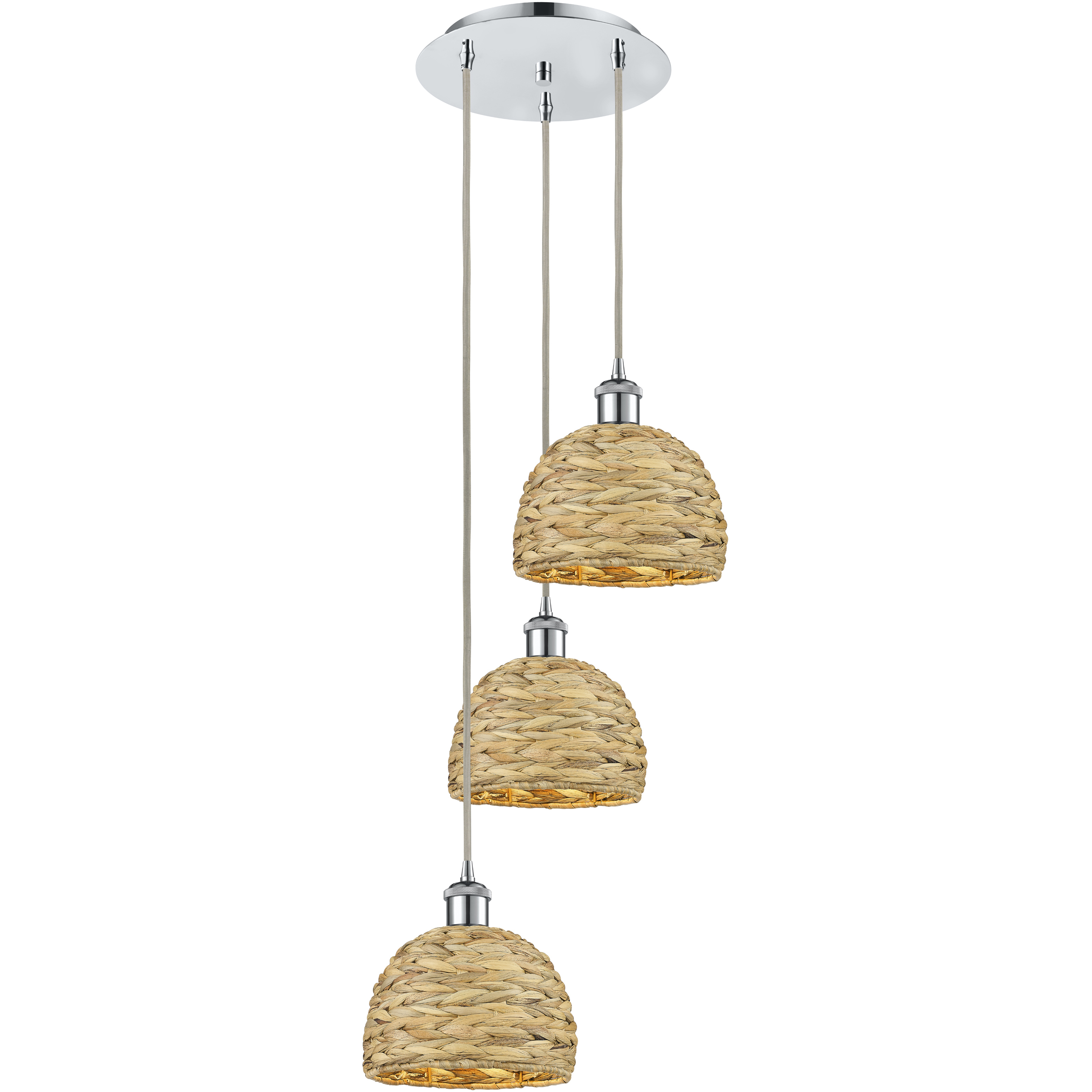 Woven Rattan 3 Light 18.5 inch Polished Chrome Multi Pendant Ceiling Light