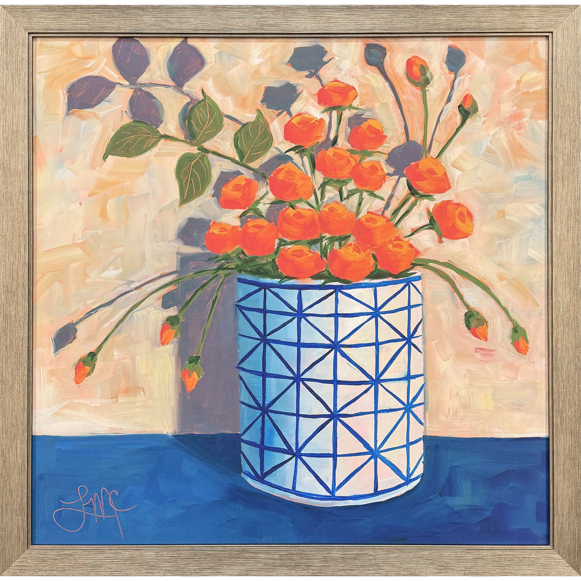 Bouquet of Orange Orange and Blue and Green Canvas