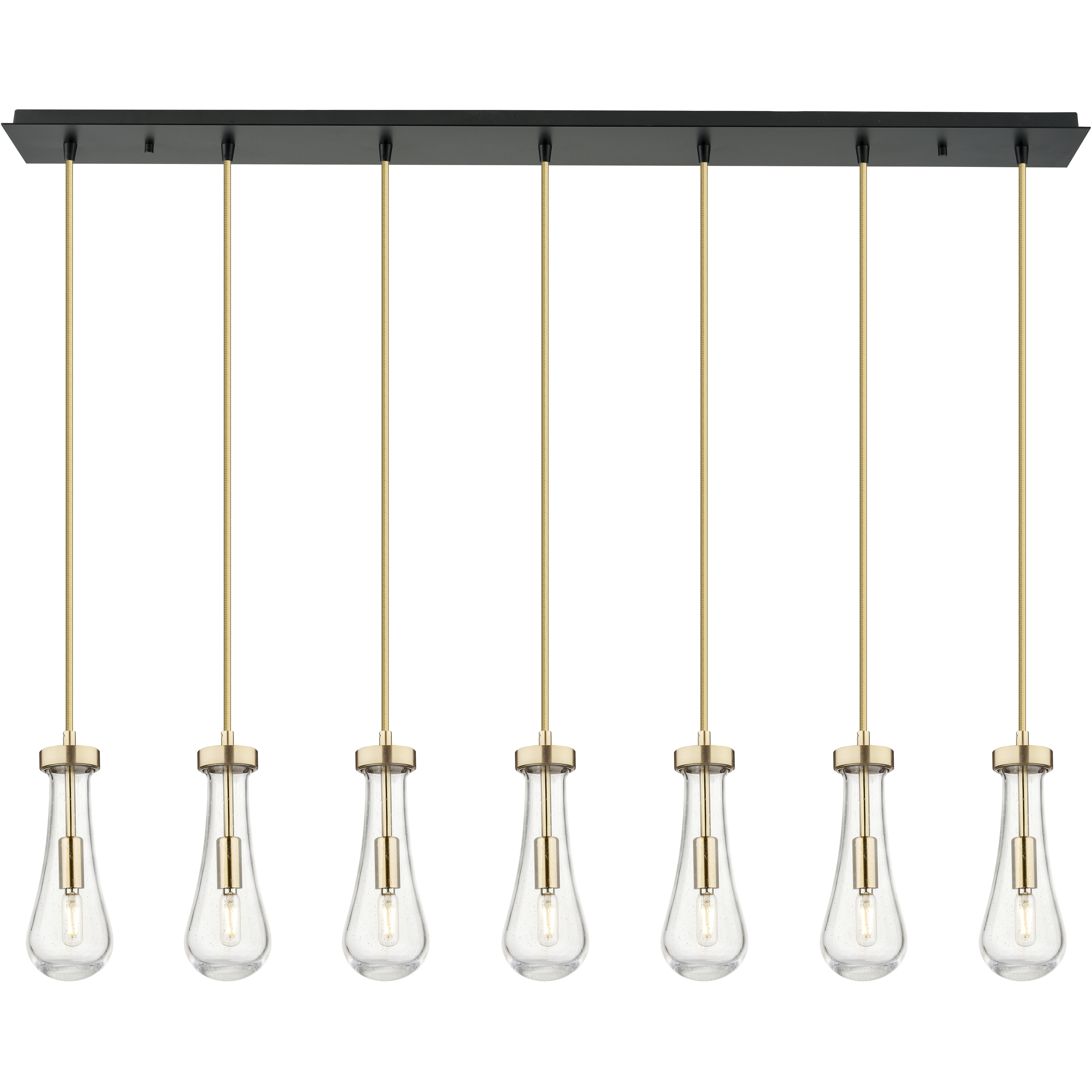 Owego 7 Light 47.5 inch Champagne Bronze Linear Pendant Ceiling Light in Seedy Glass