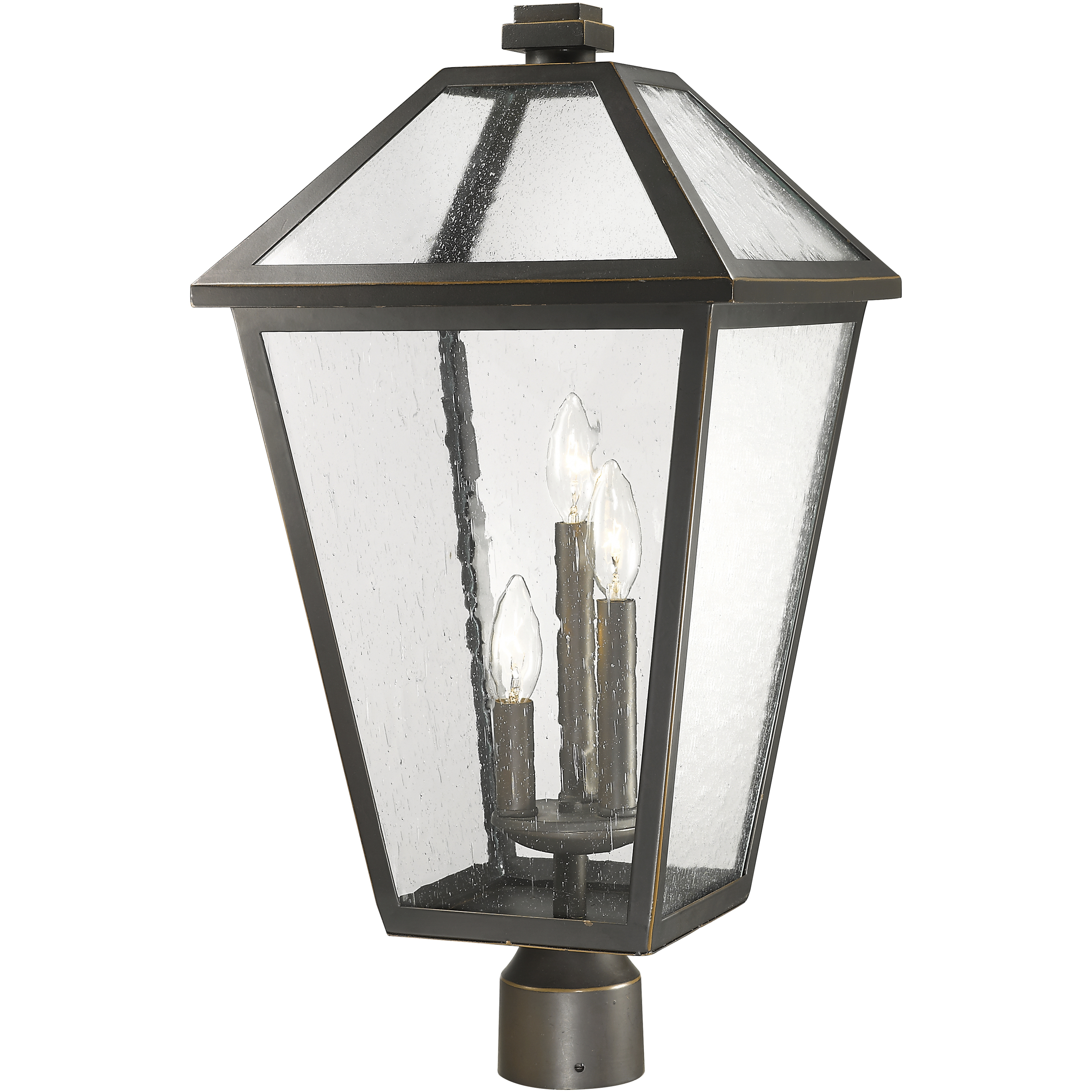 Talbot 3 Light 23.75 inch Oil Rubbed Bronze Outdoor Post Mount Fixture in Seedy Glass