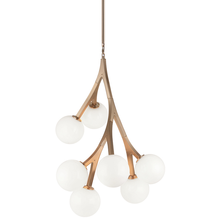 Rami 7 Light 18.5 inch Aged Gold Brass Chandelier Ceiling Light in Aged Gold Brass and Opal Glass
