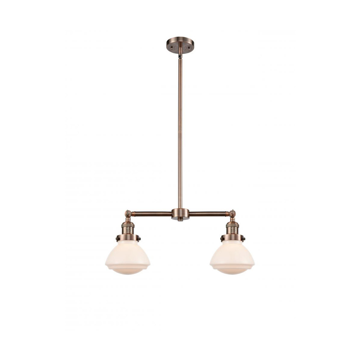 Franklin Restoration Olean 2 Light 22 inch Antique Copper Island Light Ceiling Light in Matte White Glass, Franklin Restoration