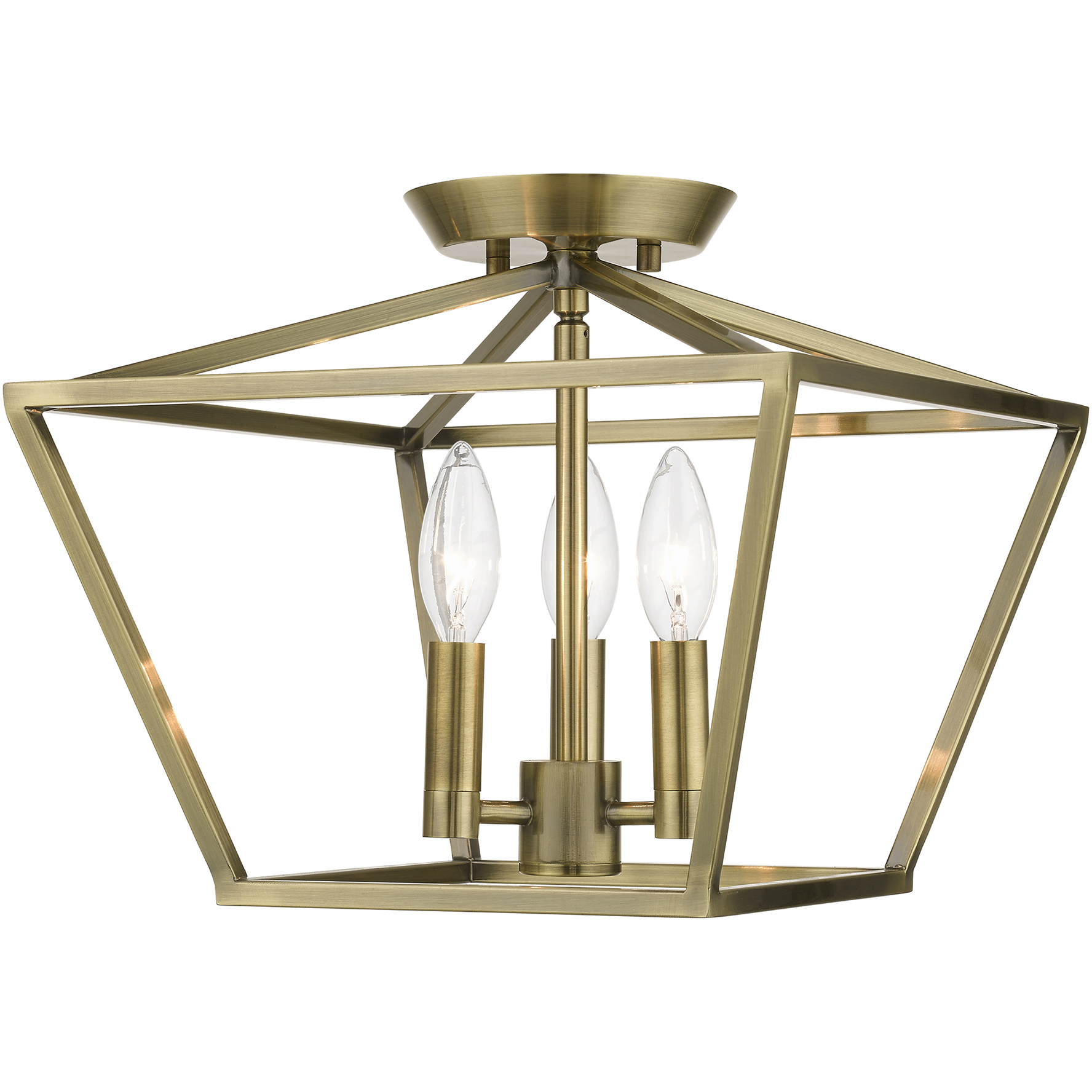 Devone 3 Light 13 inch Antique Brass Semi-Flush Ceiling Light, Square