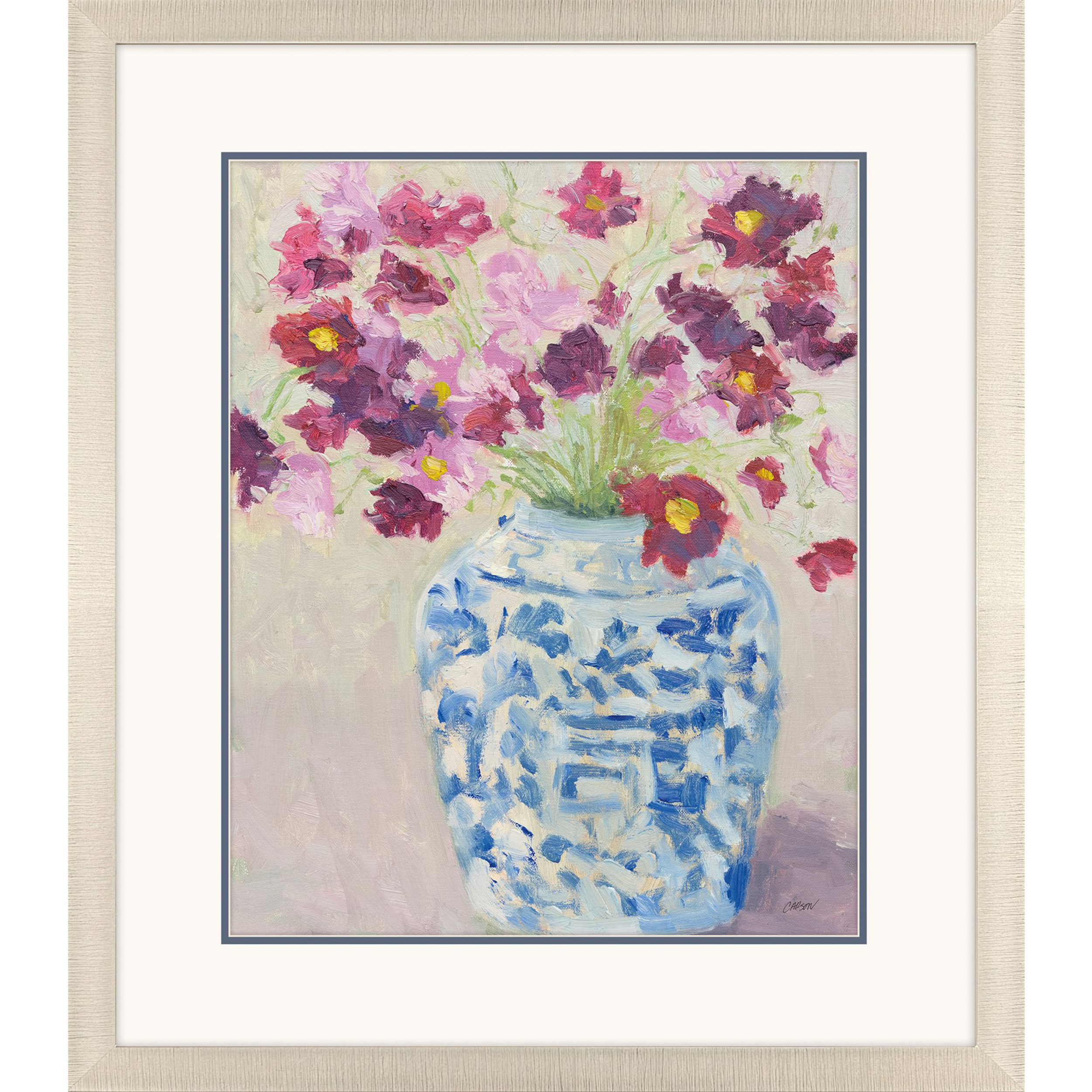 Cosmos in Chinoserie Pink and Blue and Green Framed Art