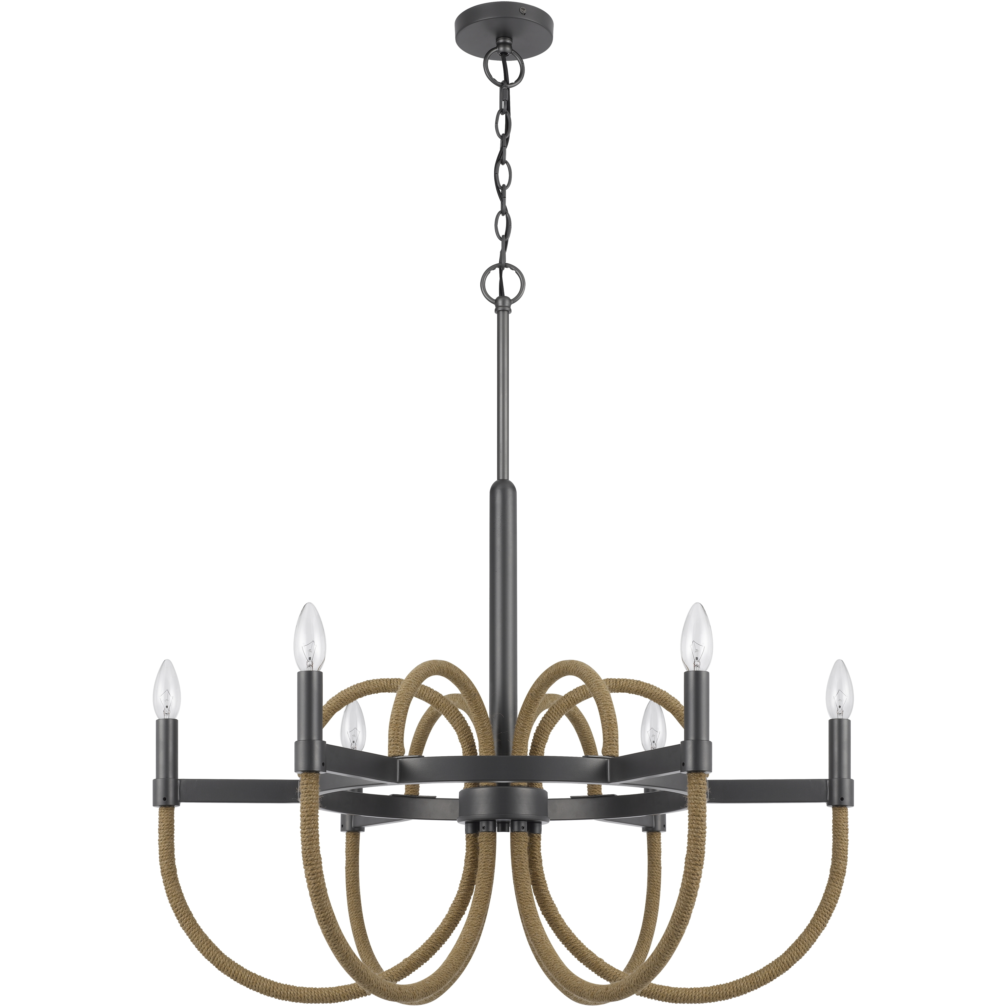 Rowland 6 Light 31 inch Burlap and Black Chandelier Ceiling Light, Candelabra Style