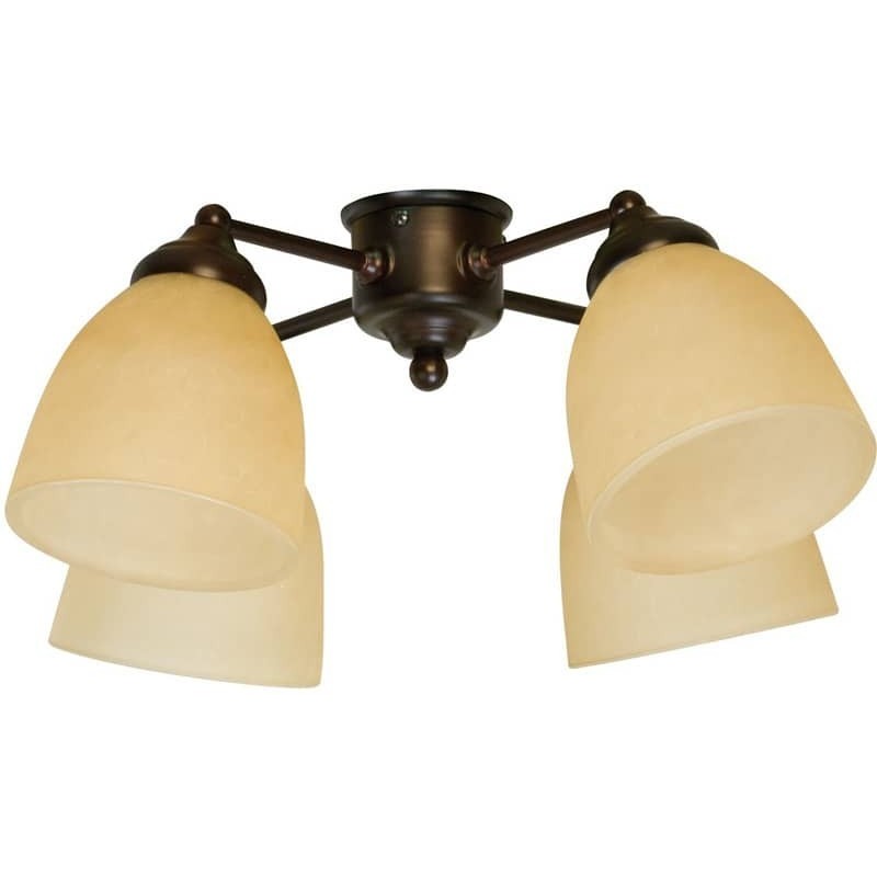 Universal LED Oiled Bronze Fan Light Kit in Tea-Stained Glass, Bell