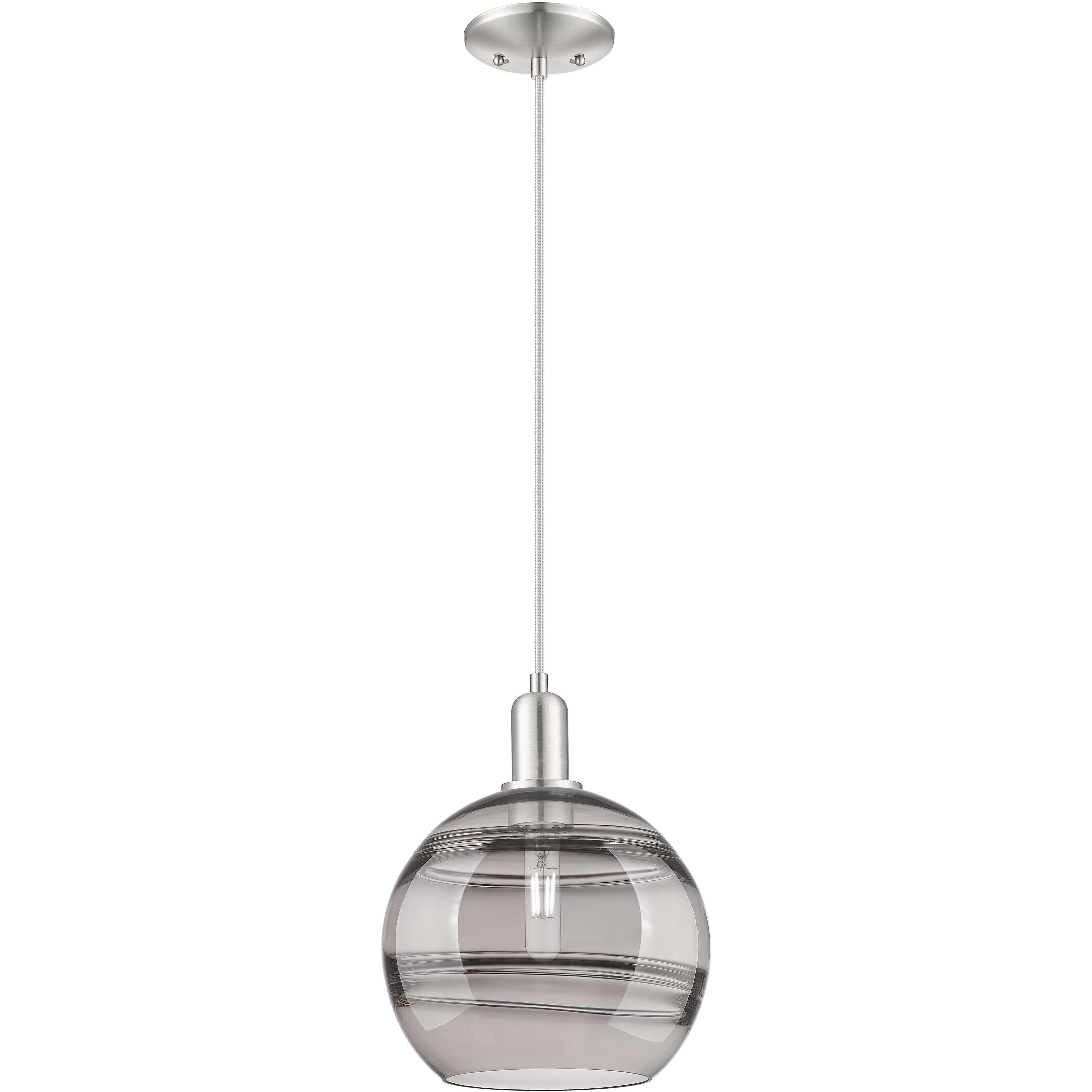 Arcadia Rochester 1 Light 10 inch Brushed Satin Nickel Mini Pendant Ceiling Light in Light Smoke Glass