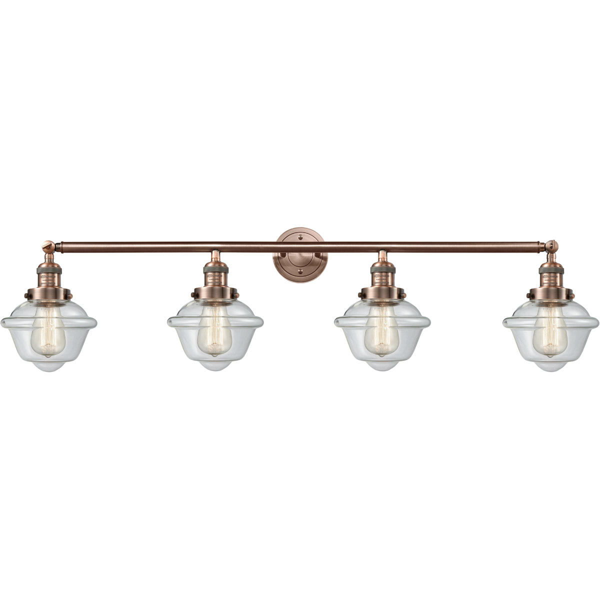 Franklin Restoration Small Oxford 4 Light 46 inch Antique Copper Bath Vanity Light Wall Light in Clear Glass, Franklin Restoration