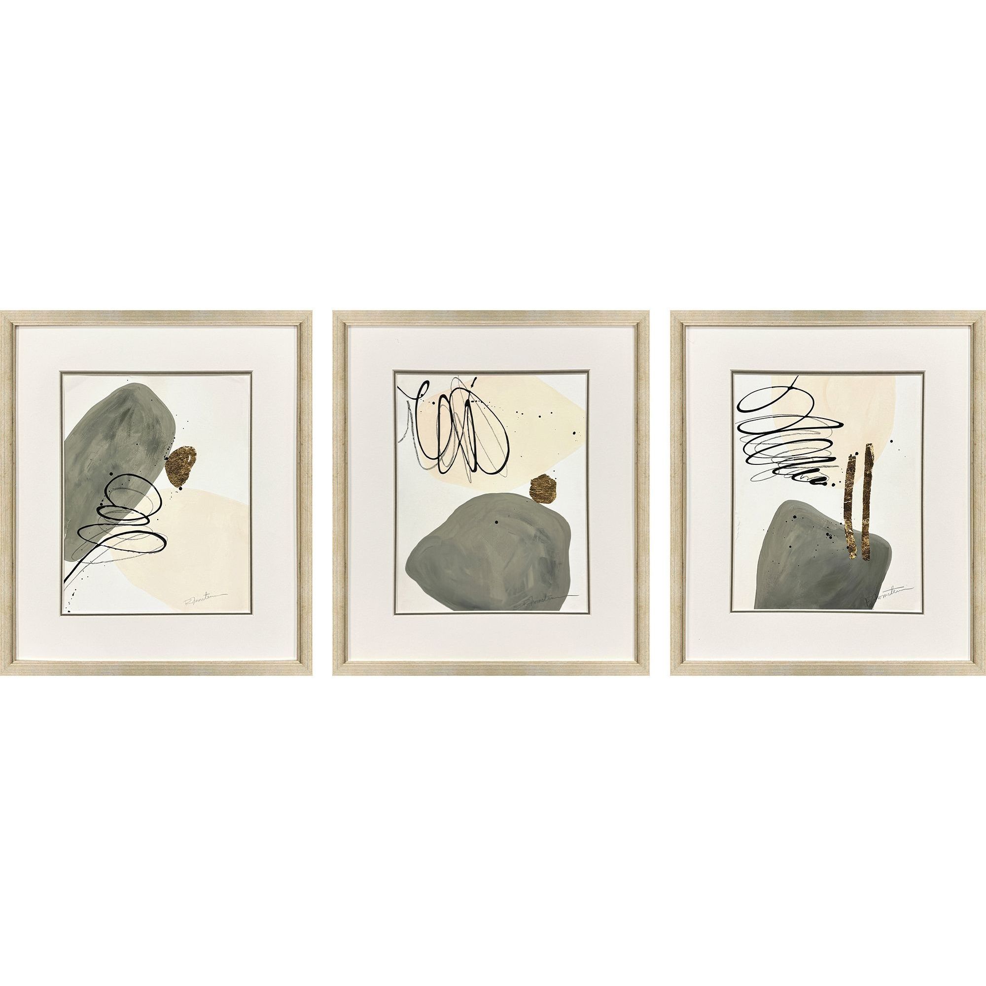 Private Property / Rock Garden Green and Beige and Black and Metallic Framed Art