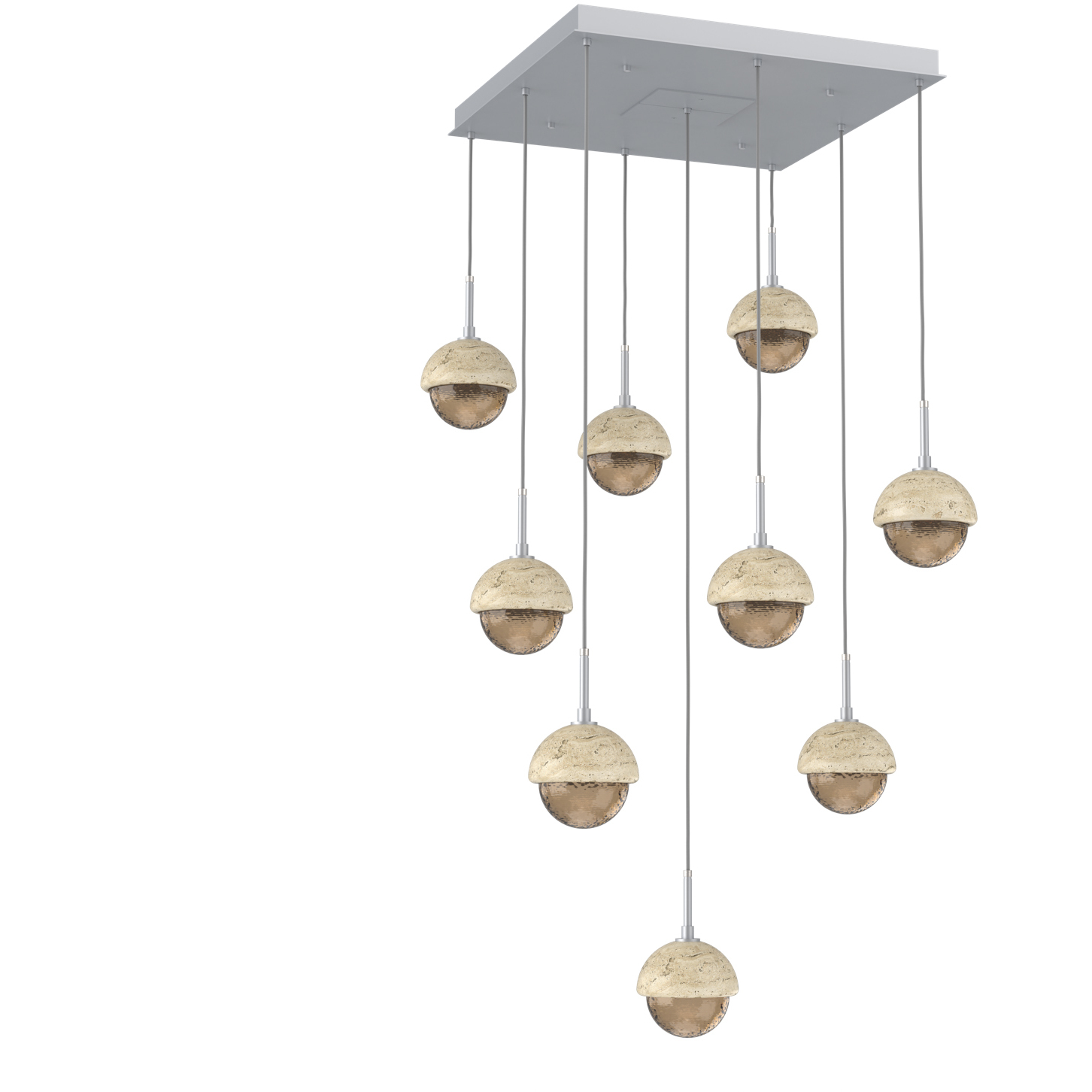 Cabochon LED Classic Silver with Travertine Stone Pendant Chandelier Ceiling Light in Bronze, 2700K LED