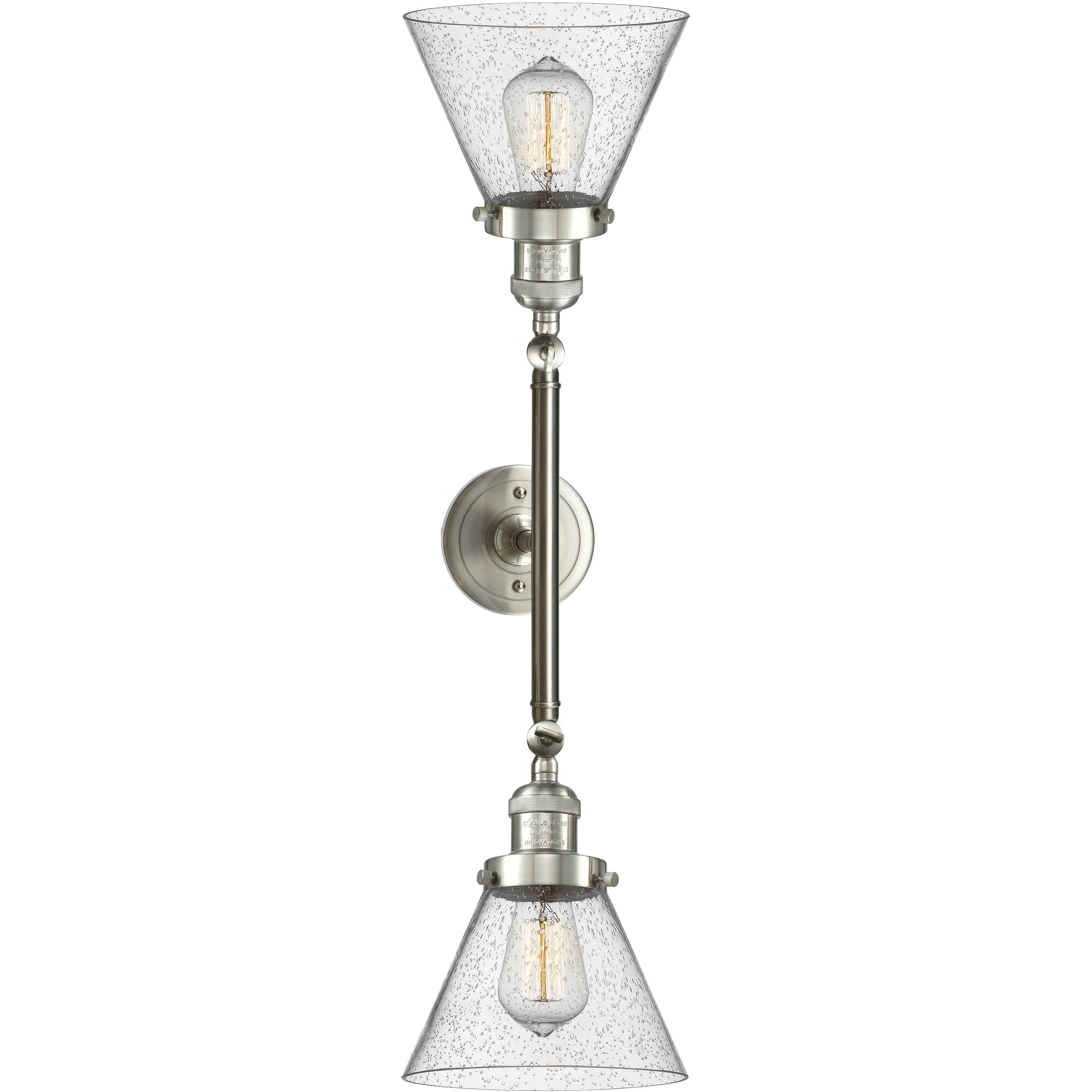 Franklin Restoration Large Cone LED 18 inch Brushed Satin Nickel Bath Vanity Light Wall Light in Seedy Glass, Franklin Restoration