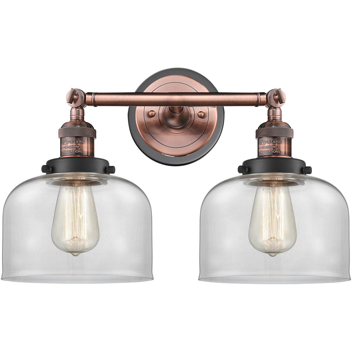Franklin Restoration Large Bell 2 Light 19 inch Antique Copper Bath Vanity Light Wall Light in Clear Glass