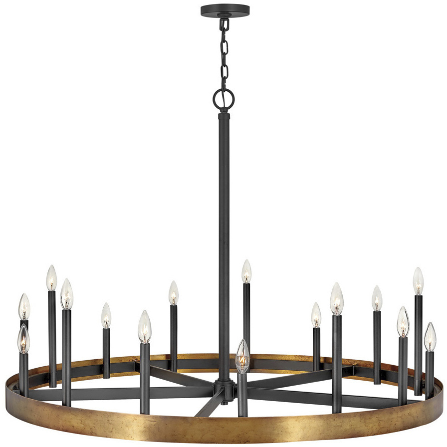 Wells 15 Light 45.25 inch Weathered Brass with Black Indoor Chandelier Ceiling Light