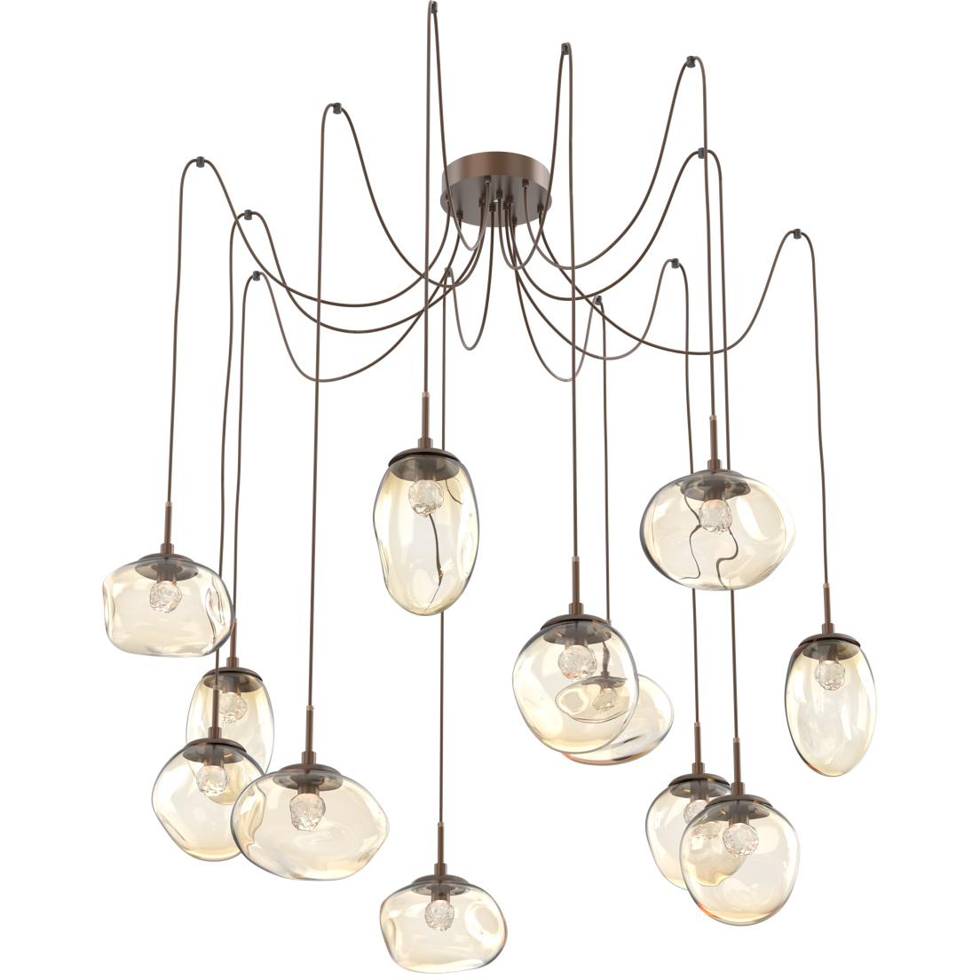Cosmos LED 17 inch Burnished Bronze Swag Multi-Pendant Ceiling Light in 3000K LED, Floret Inner - Amber Outer