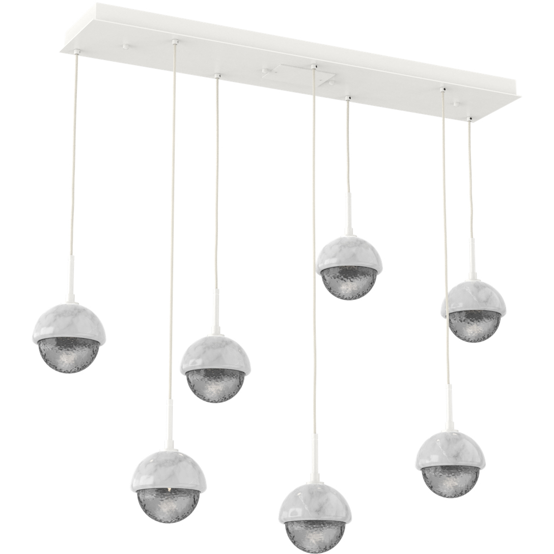 Cabochon Linear Multi-Pendant Ceiling Light in 3000K LED, Smoke, Salt White with White Marble