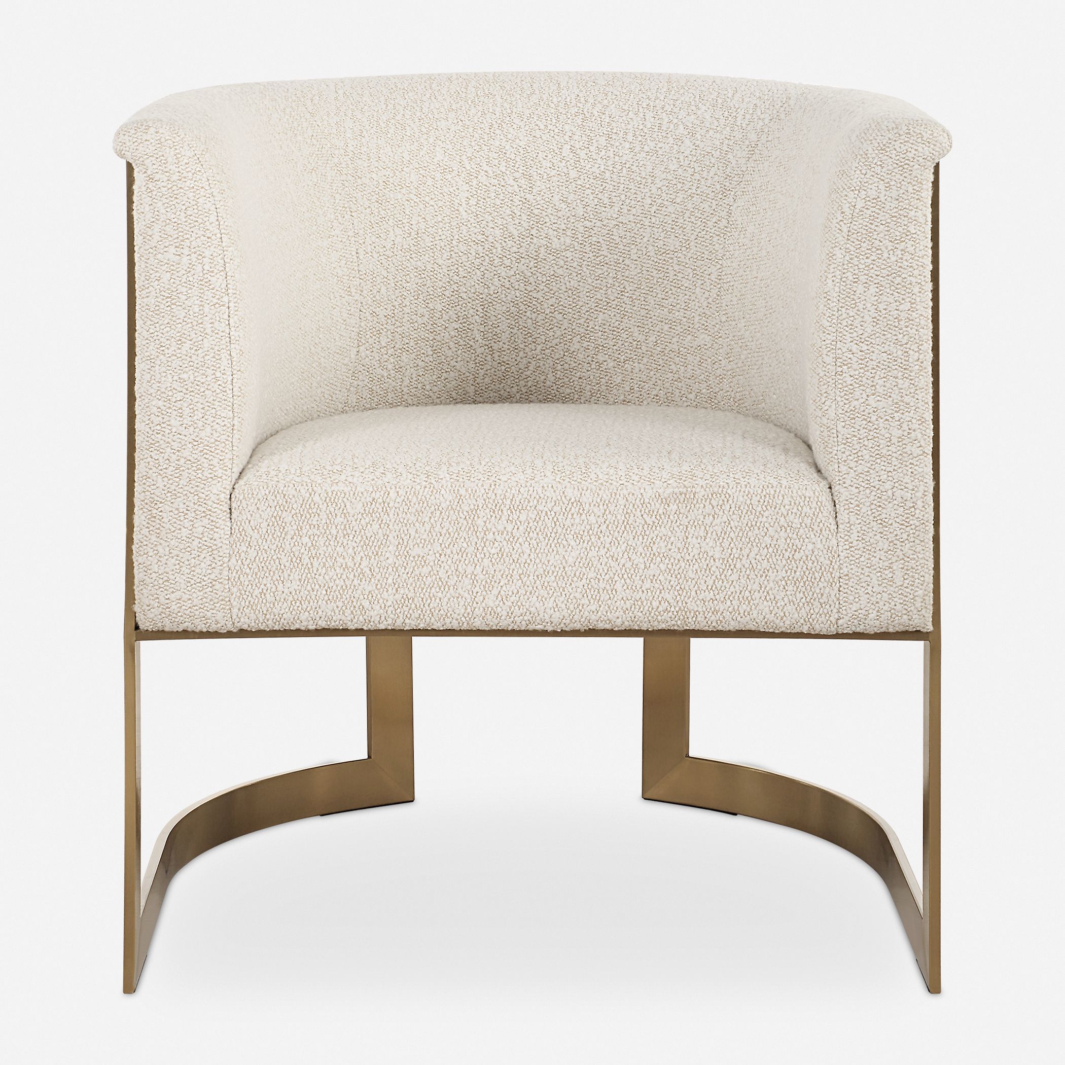 Bellina Brushed Gold and Driftwood Tan Boucle Barrel Chair