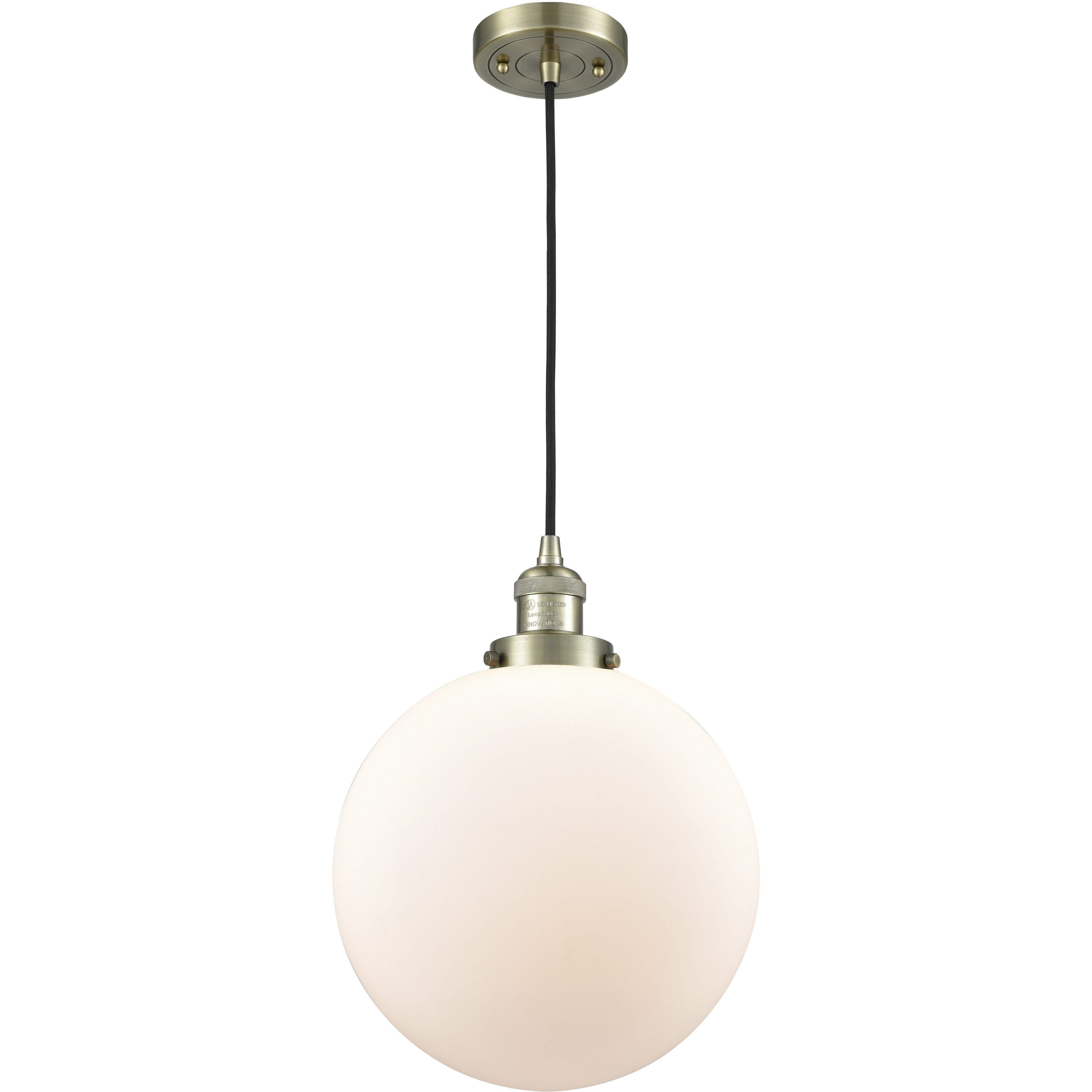 Franklin Restoration Beacon 1 Light 12 inch Antique Brass Mini Pendant Ceiling Light in Incandescent, Matte White, Franklin Restoration