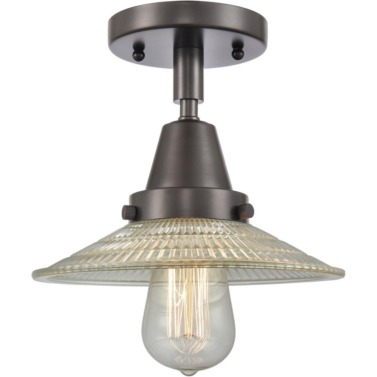 Franklin Restoration Halophane 1 Light 9 inch Oil Rubbed Bronze Flush Mount Ceiling Light in Clear Halophane Glass