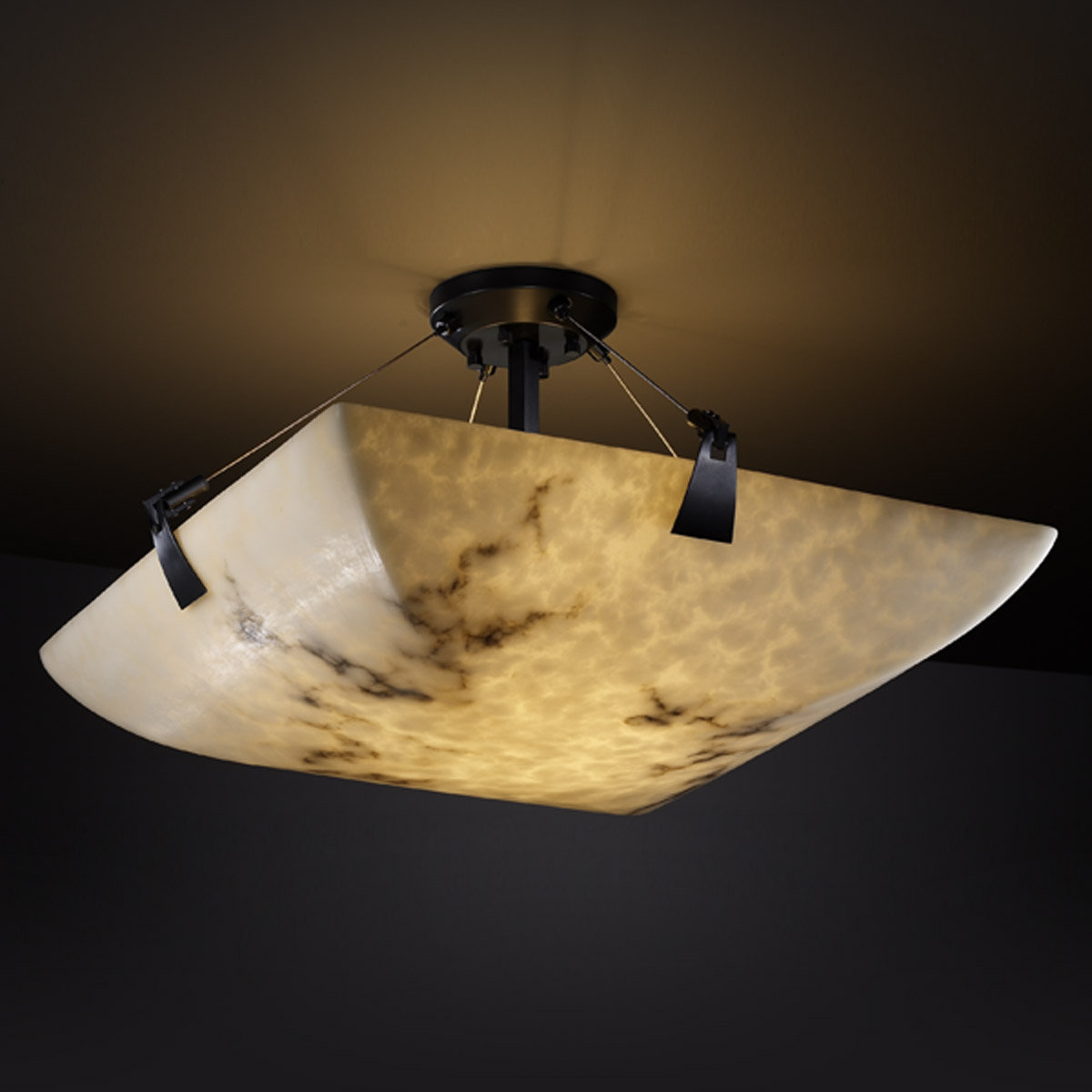 Lumenaria 8 Light 51 inch Matte Black Semi-Flush Bowl Ceiling Light in Square Bowl, Incandescent