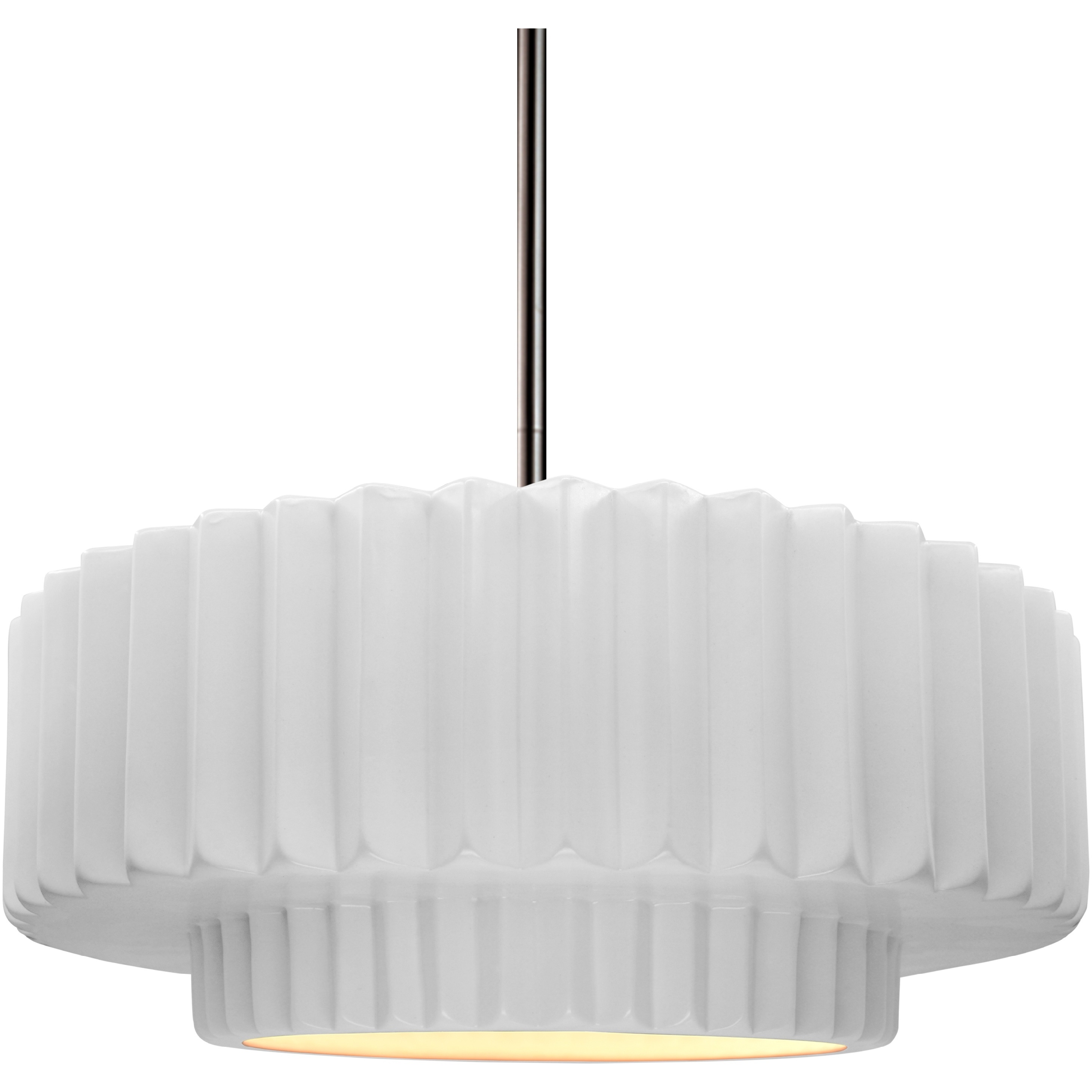 Radiance Collection - Pleated Tier Pendant Ceiling Light in Brushed Nickel, Black Cord, Replaceable Bulb, Gloss White (outside and inside of fixture), 14.5W x 5.25H, Form+Finish+Function