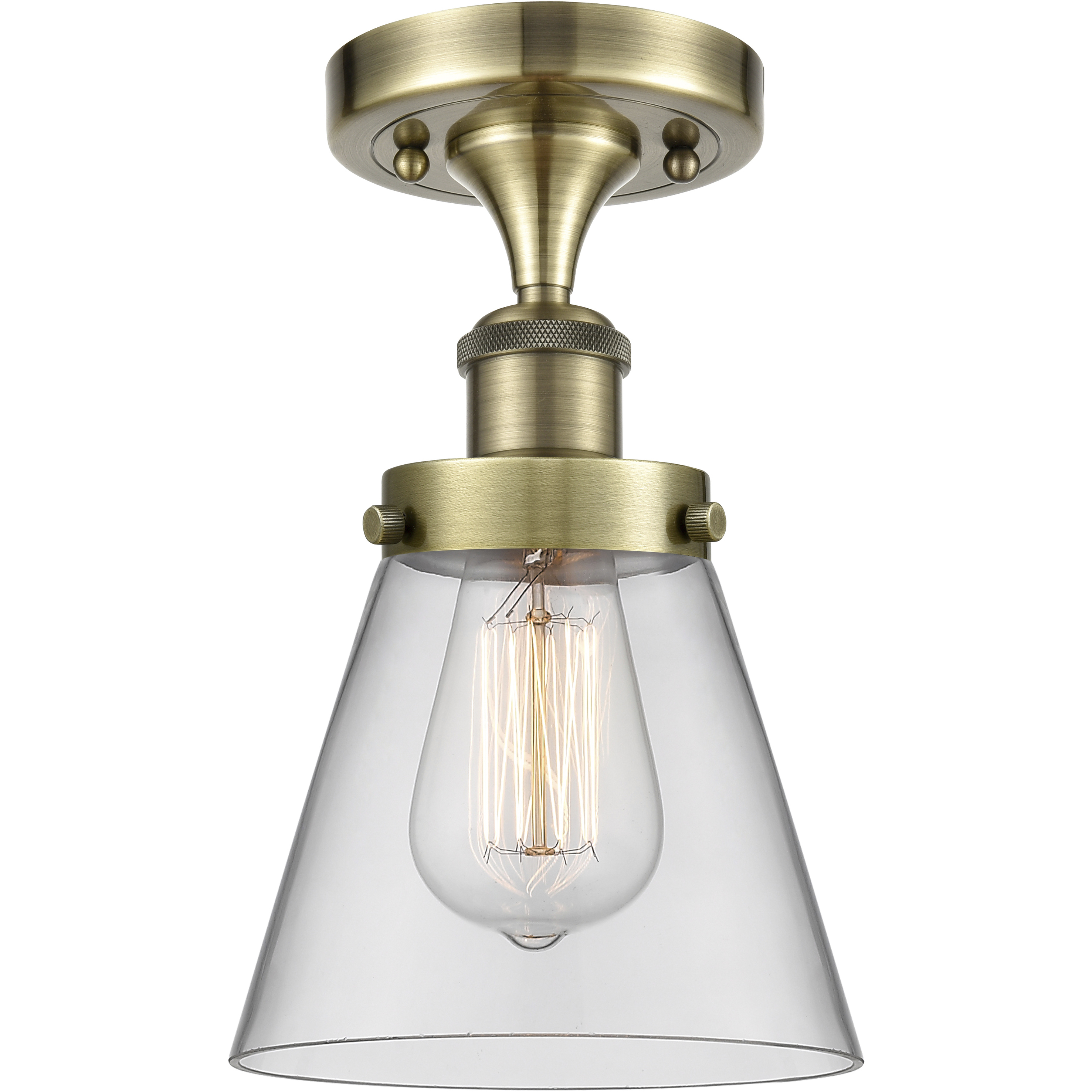 Cone 1 Light 6.25 inch Antique Brass Semi-Flush Mount Ceiling Light