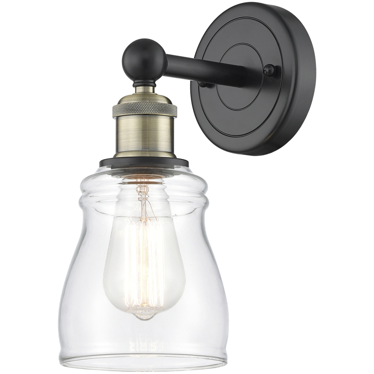 Ellery Sconce Wall Light in Black Antique Brass, Clear