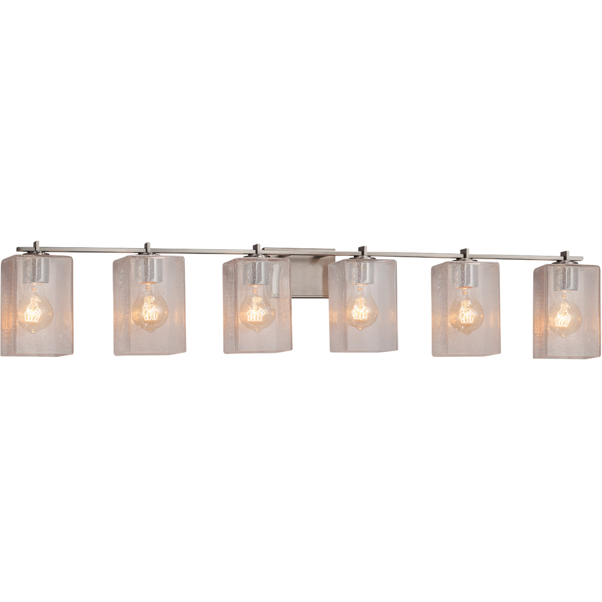 Fusion 6 Light 54 inch Brushed Nickel Bath Bar Wall Light in Square with Flat Rim, Incandescent, Seeded Fusion
