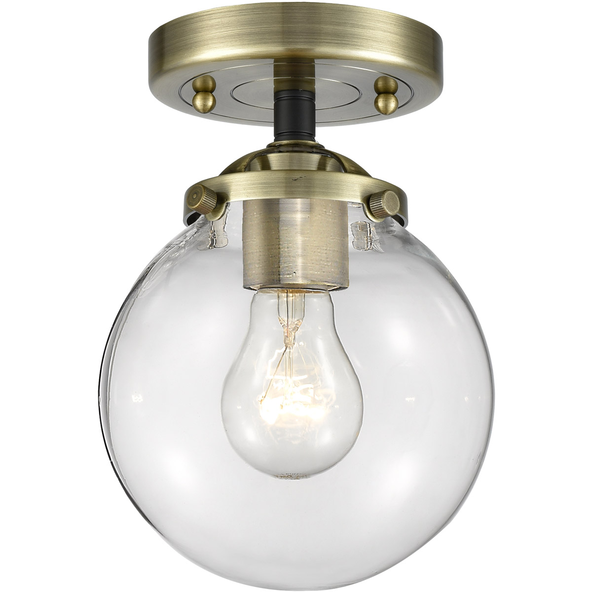 Nouveau X-Large Beacon 1 Light 10 inch Black Antique Brass Semi-Flush Mount Ceiling Light in Clear Glass, Nouveau