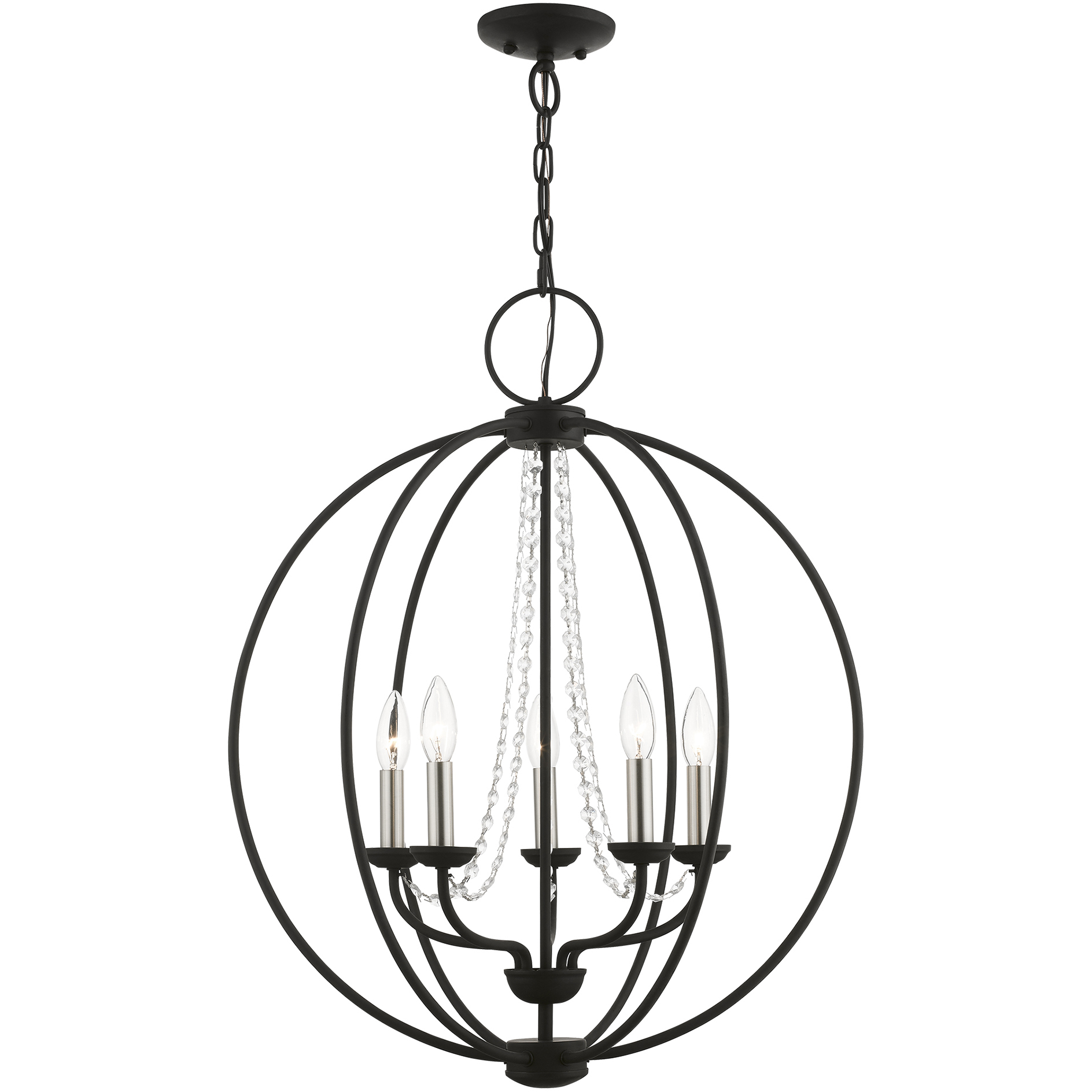 Arabella 5 Light 22 inch Black with Brushed Nickel Finish Candles Globe Chandelier Ceiling Light, Globe