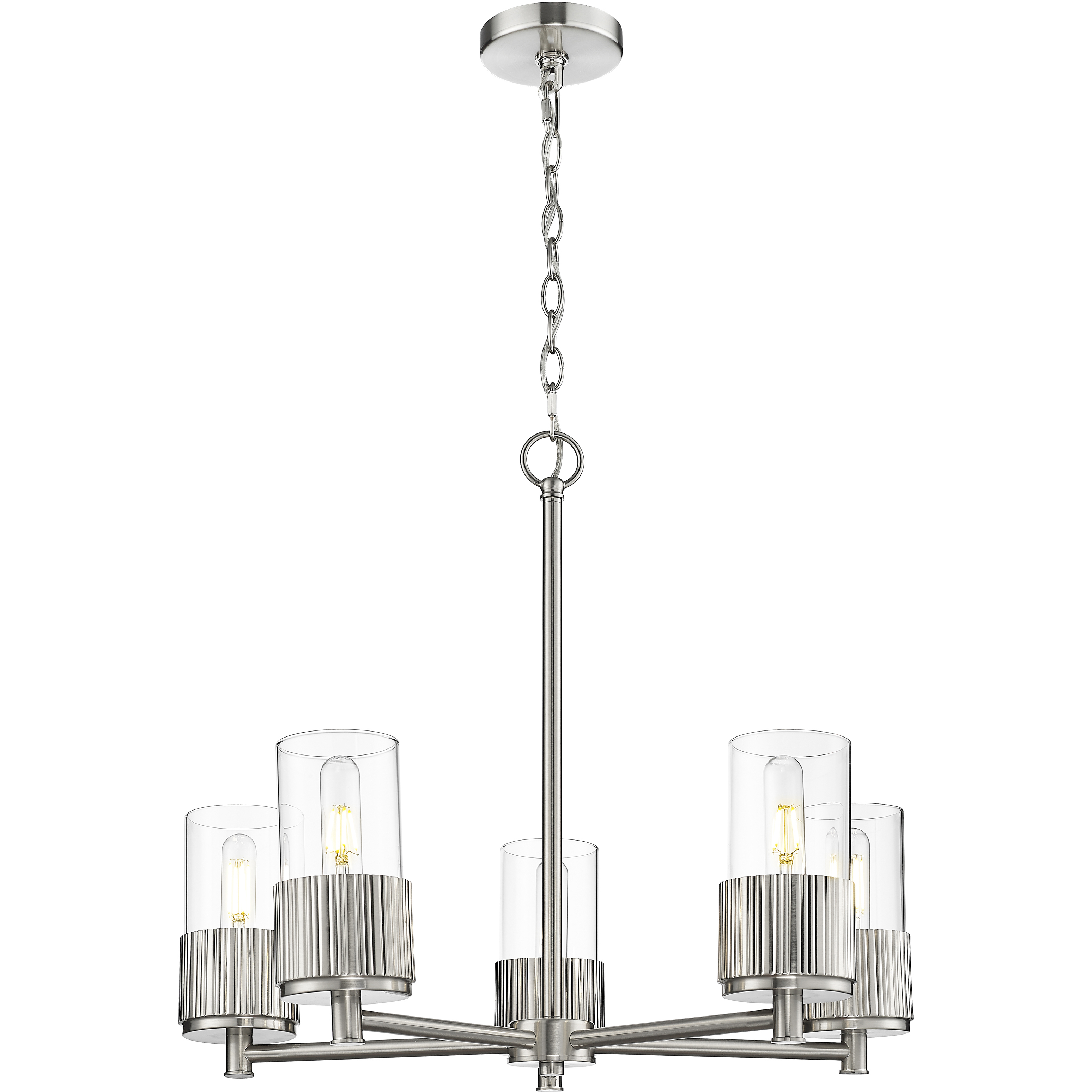 Bolivar 5 Light 25 inch Satin Nickel Chandelier Ceiling Light in Clear Glass