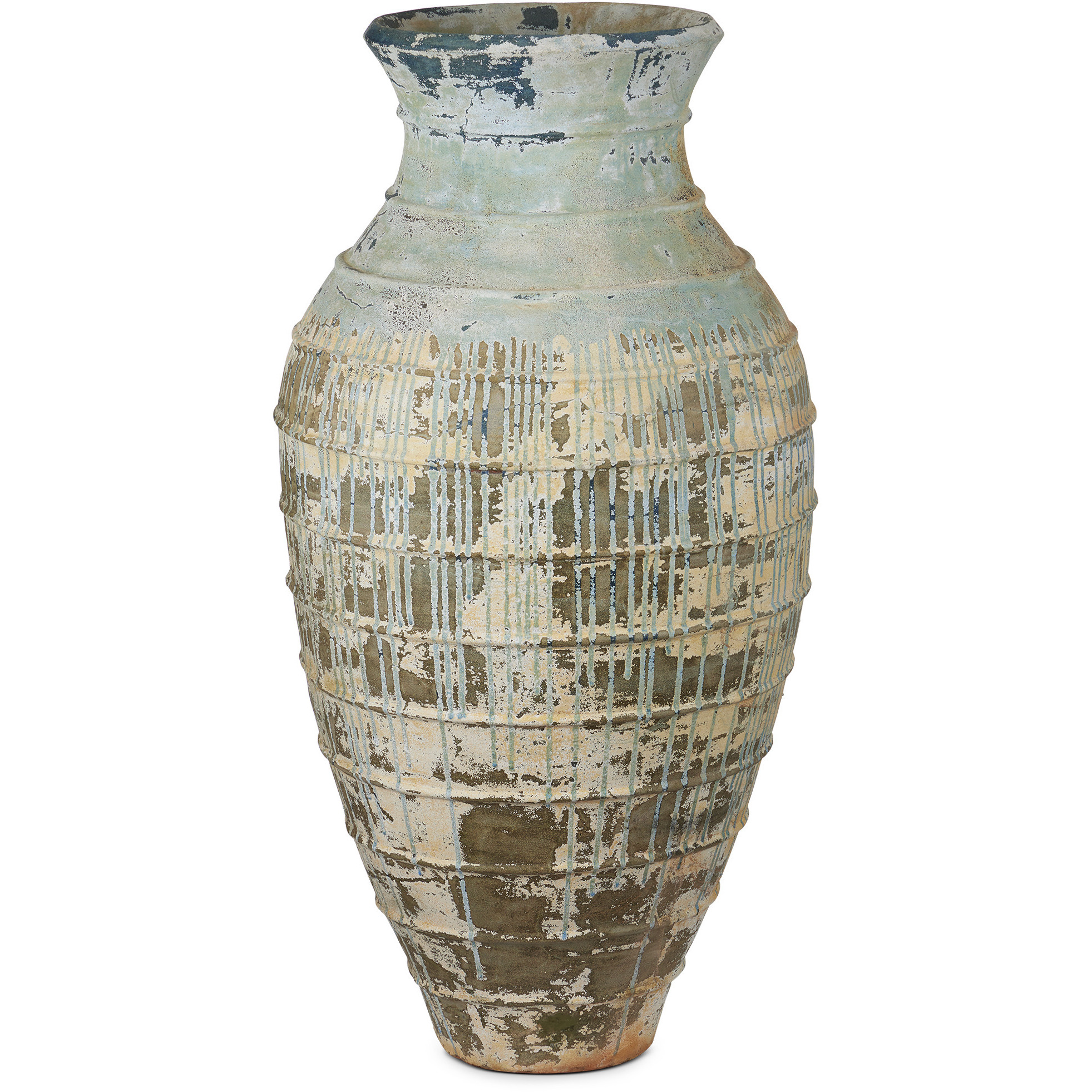 Lipari Antique White and Blue Drip Outdoor Urn, Extra Large