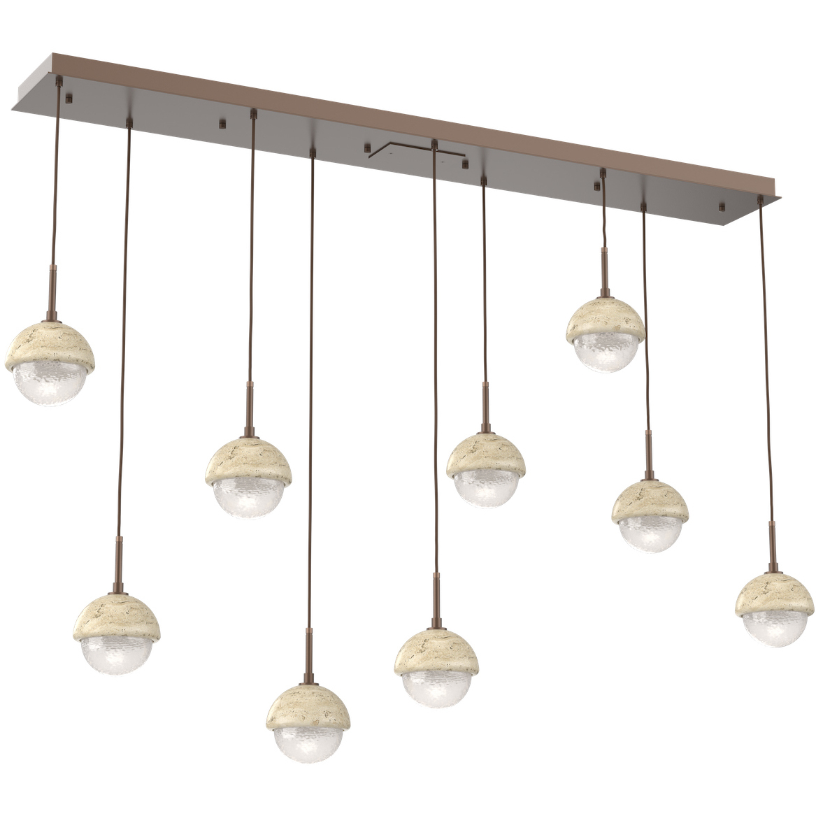 Cabochon LED 66.2 inch Burnished Bronze with Travertine Stone Linear Multi-Pendant Ceiling Light in 3000K LED, Opal White