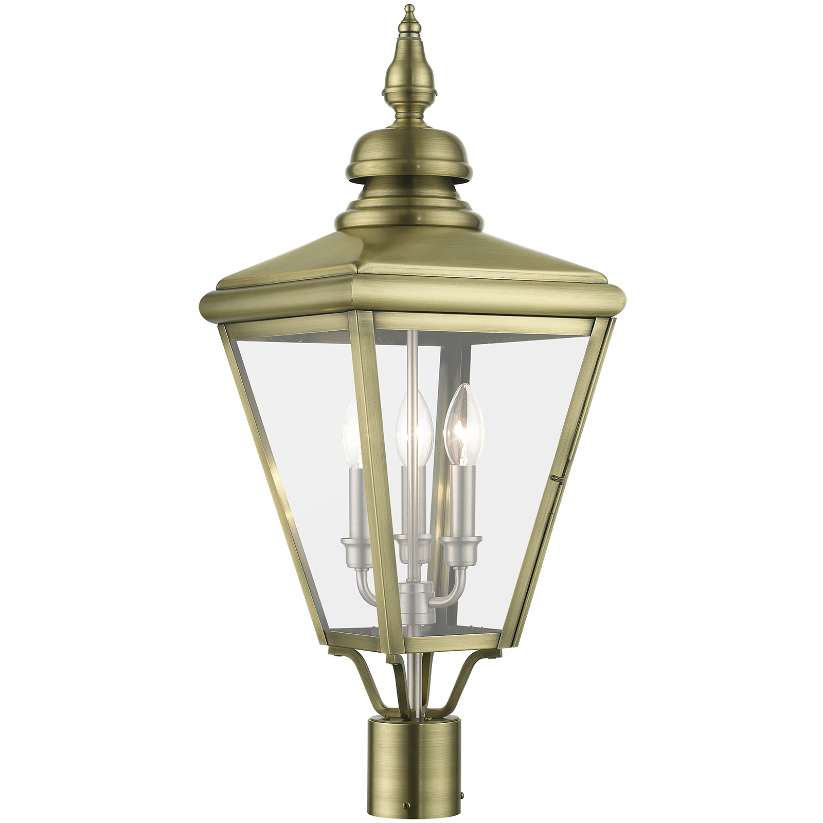Adams 3 Light 26.75 inch Antique Brass with Brushed Nickel Finish Cluster Outdoor Large Post Top Lantern