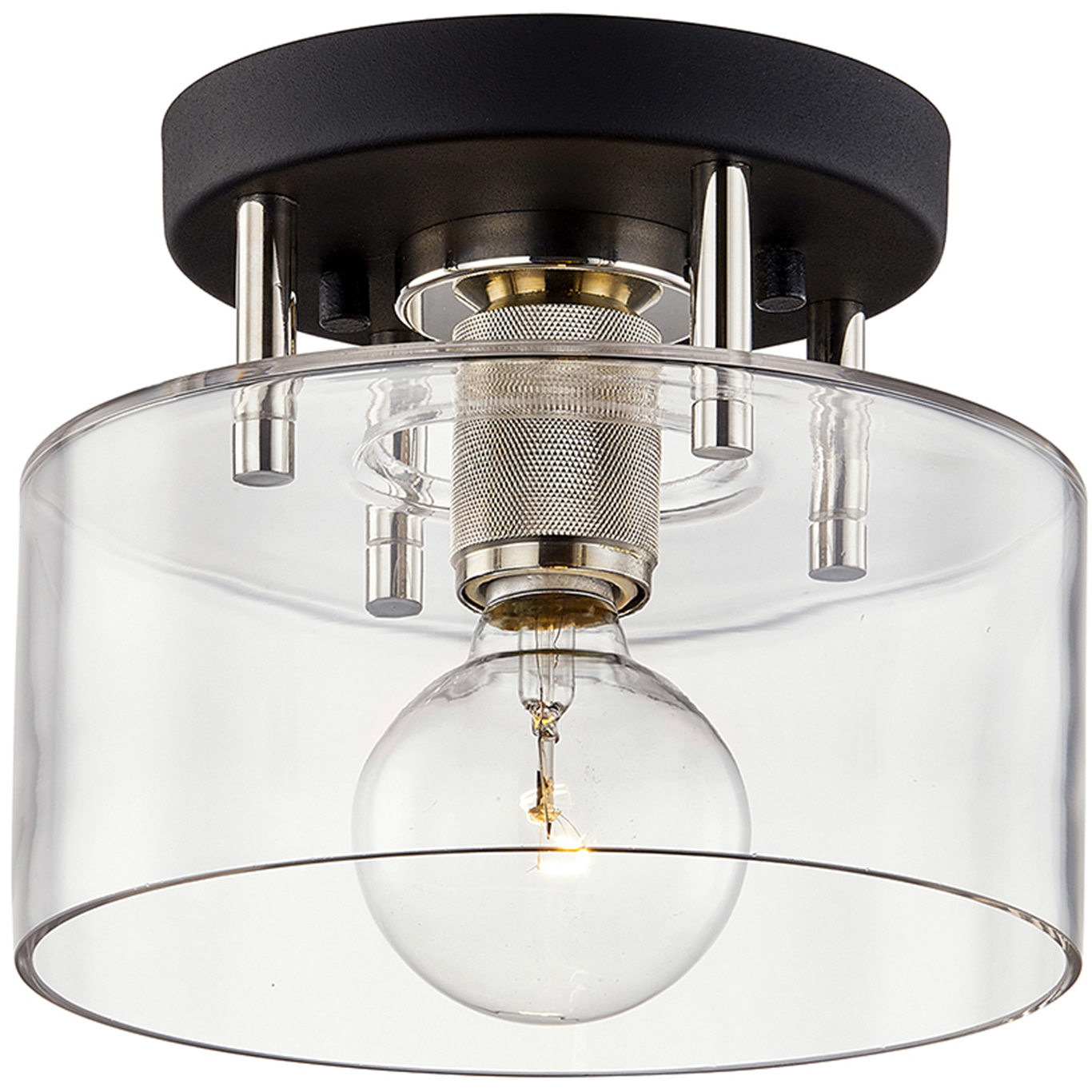 Bergamot Station 1 Light 9 inch Carbide Black and Polished Nickel Semi Flush Ceiling Light