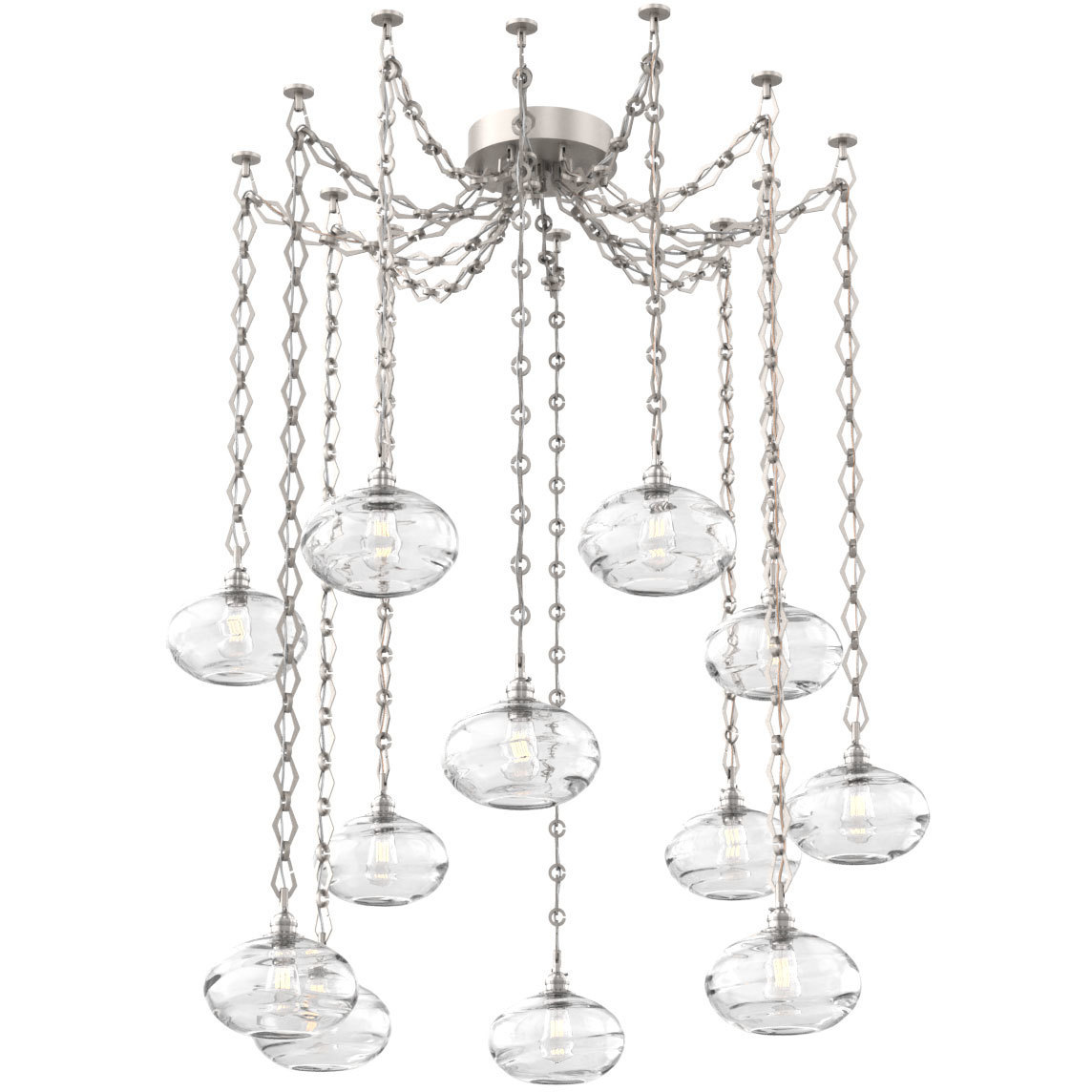 Coppa 12 Light 17 inch Beige Silver Swag Multi-Pendant Ceiling Light in Optic Rib Clear, Diamond Chain