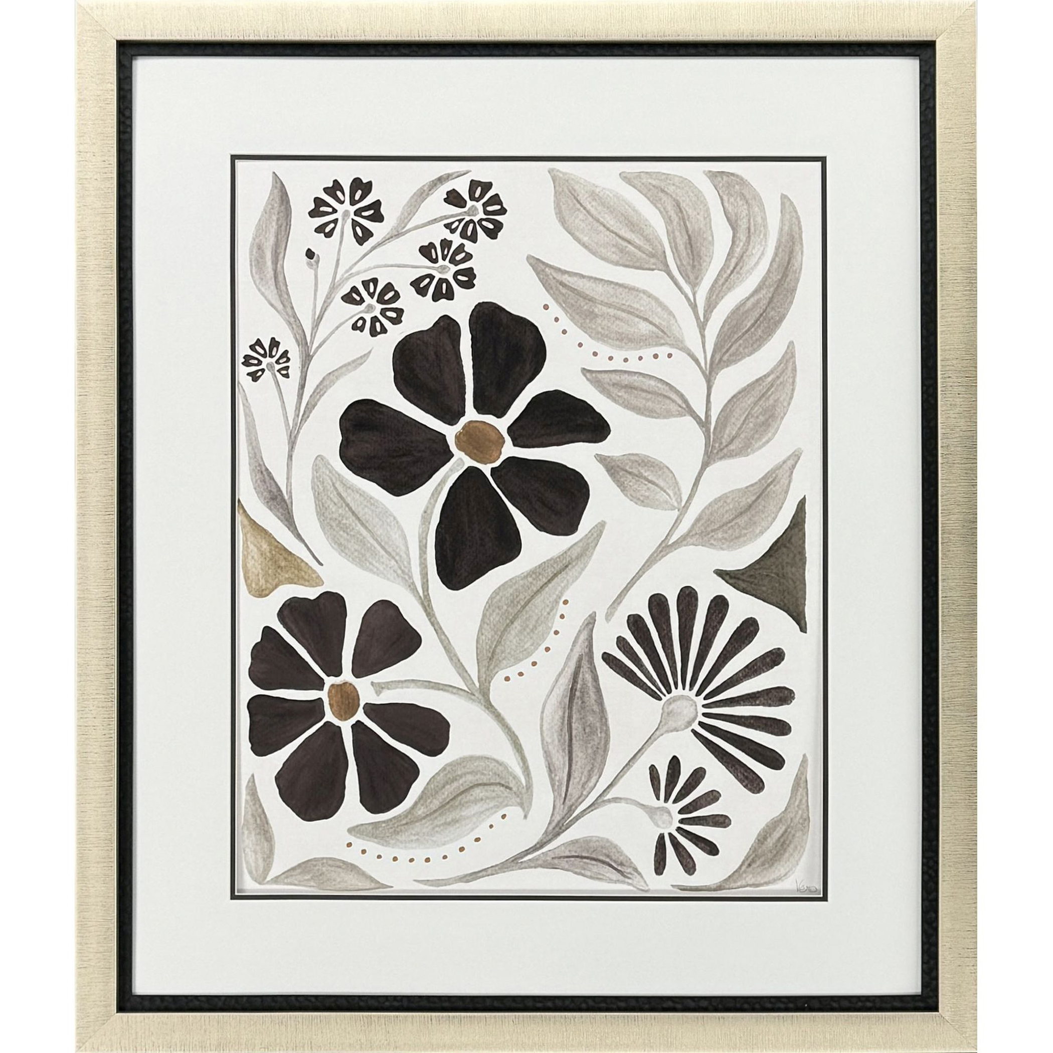 Modern Petals Gray and Beige and Brown Framed Art